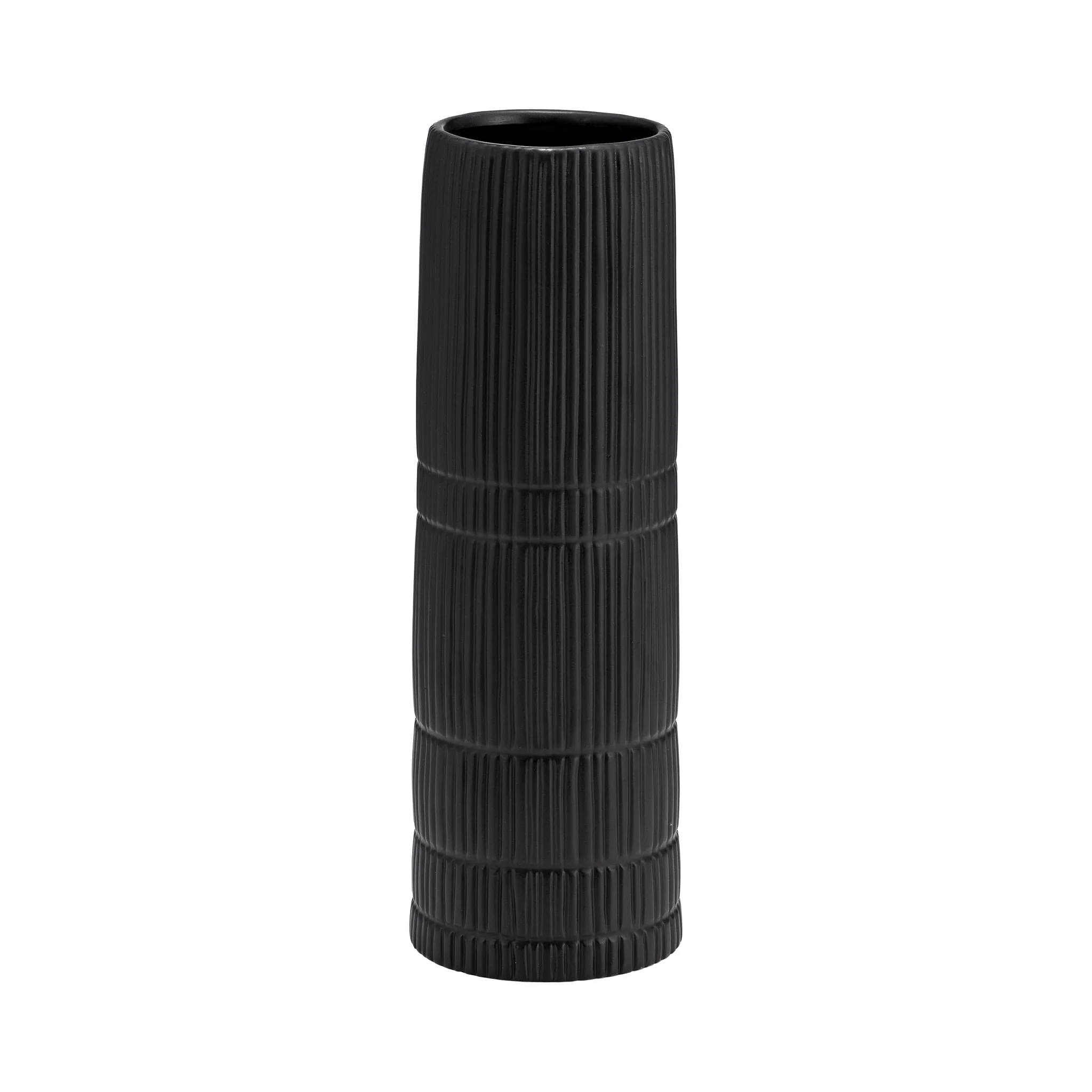Cer, 15"h Lined Cylinder Vase, Matte Black - Image 3