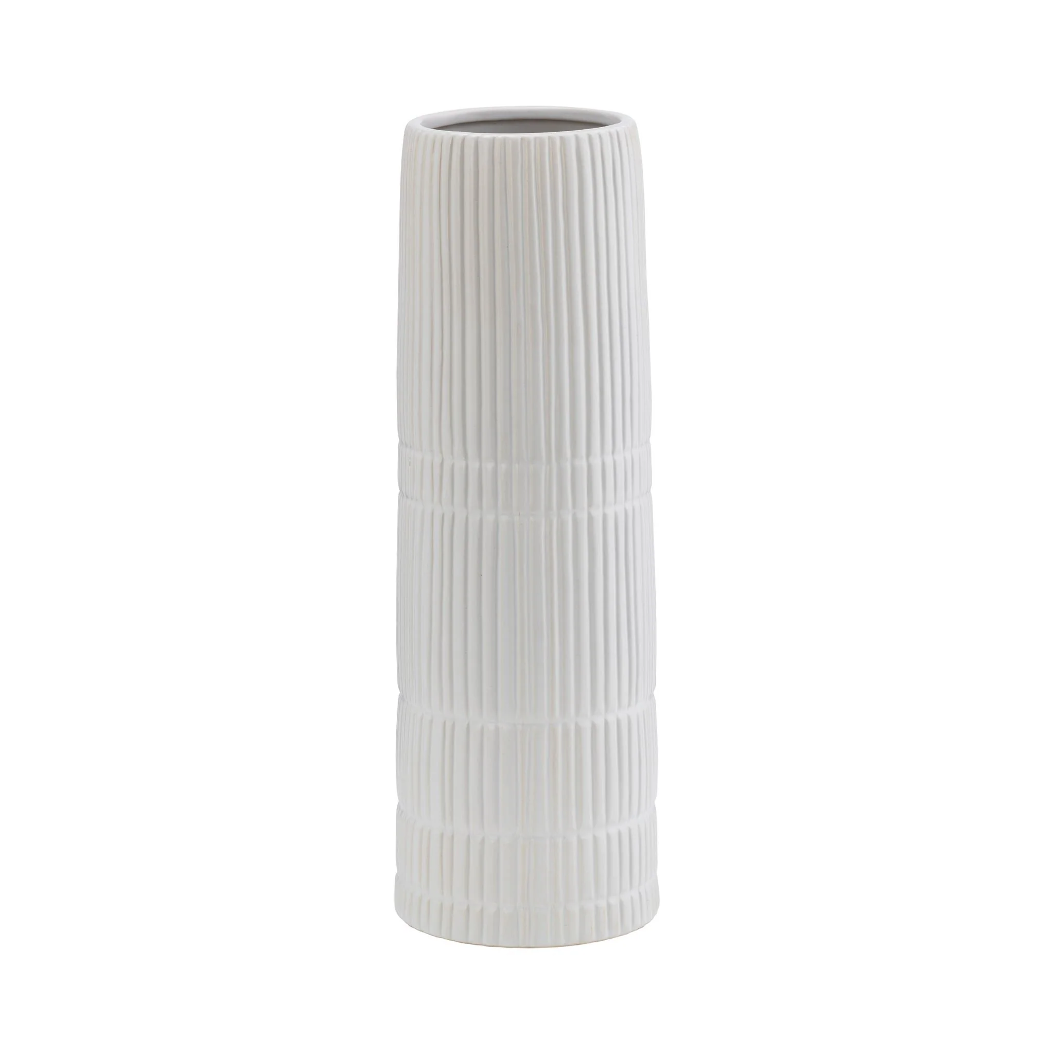 Cer, 15"h Lined Cylinder Vase, White - Image 3