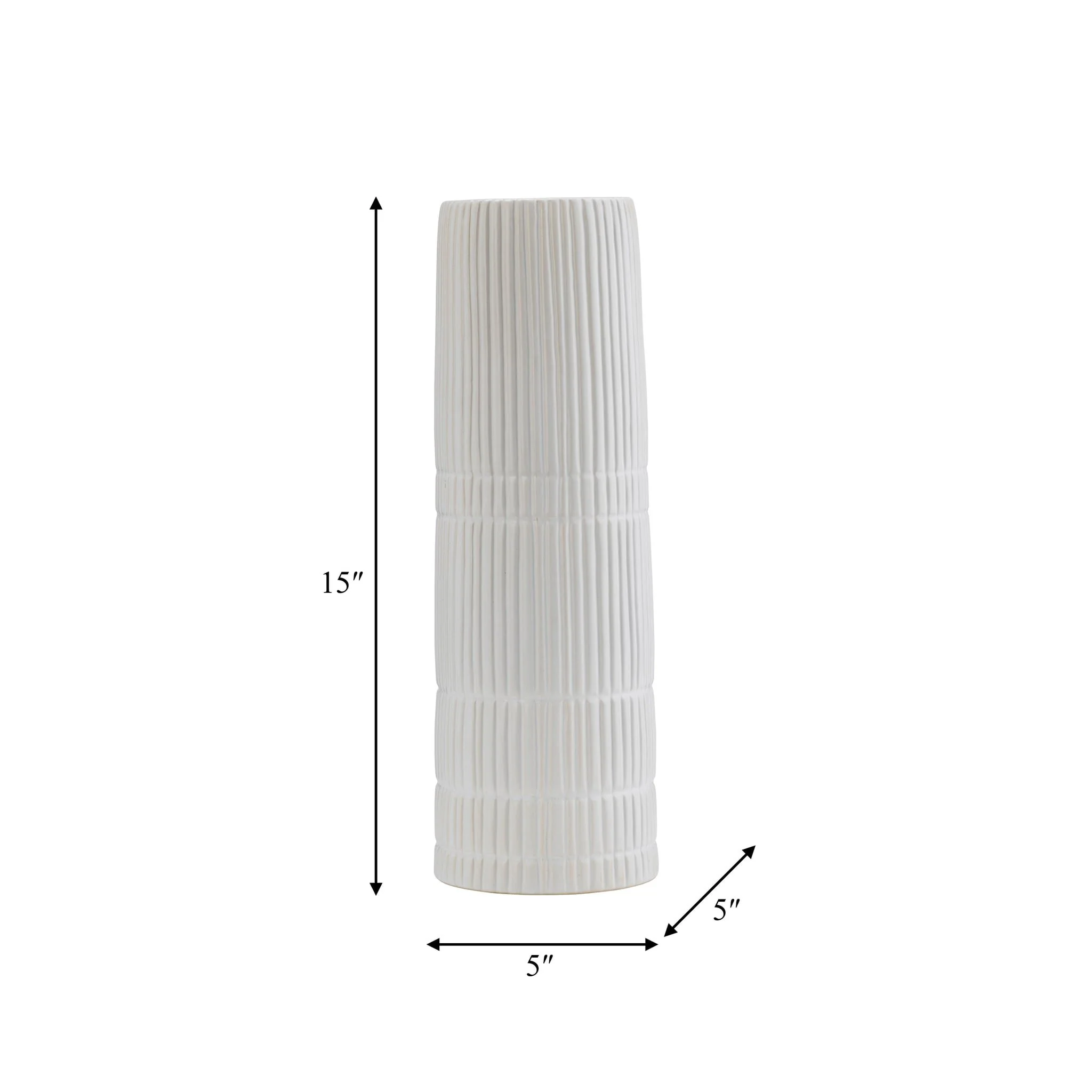 Cer, 15"h Lined Cylinder Vase, White - Image 6