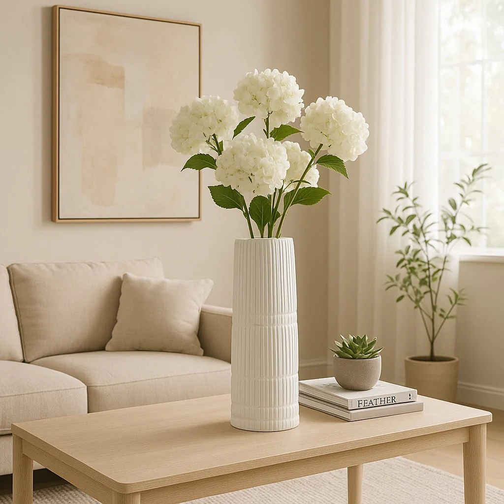 Cer, 15"h Lined Cylinder Vase, White - Image 8