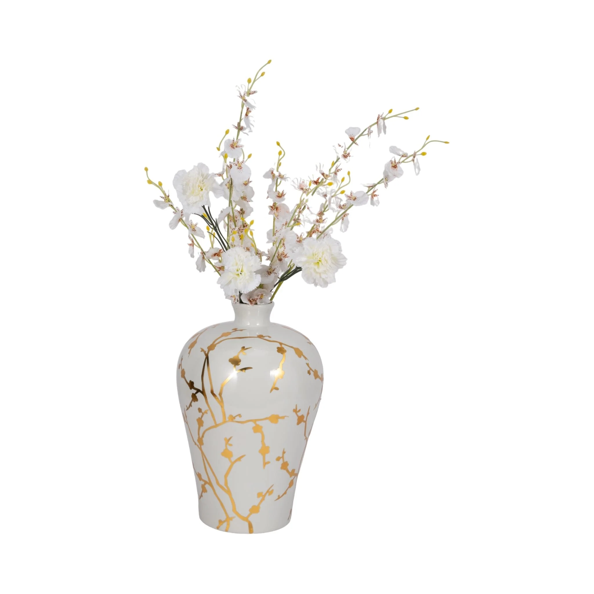 Cer 15"h, Vase W/ Gold Decal, White - Image 2