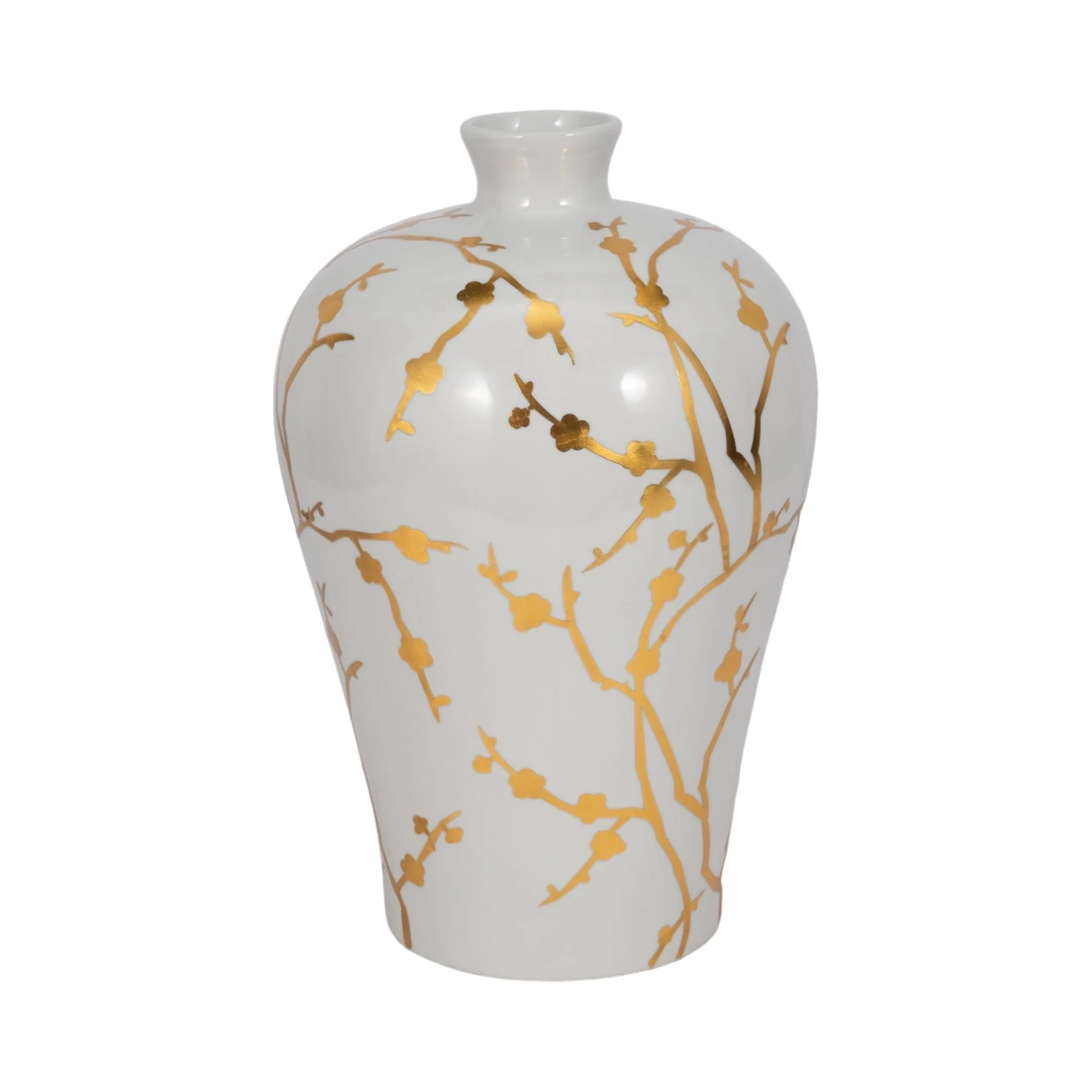 Cer 15"h, Vase W/ Gold Decal, White - Image 3