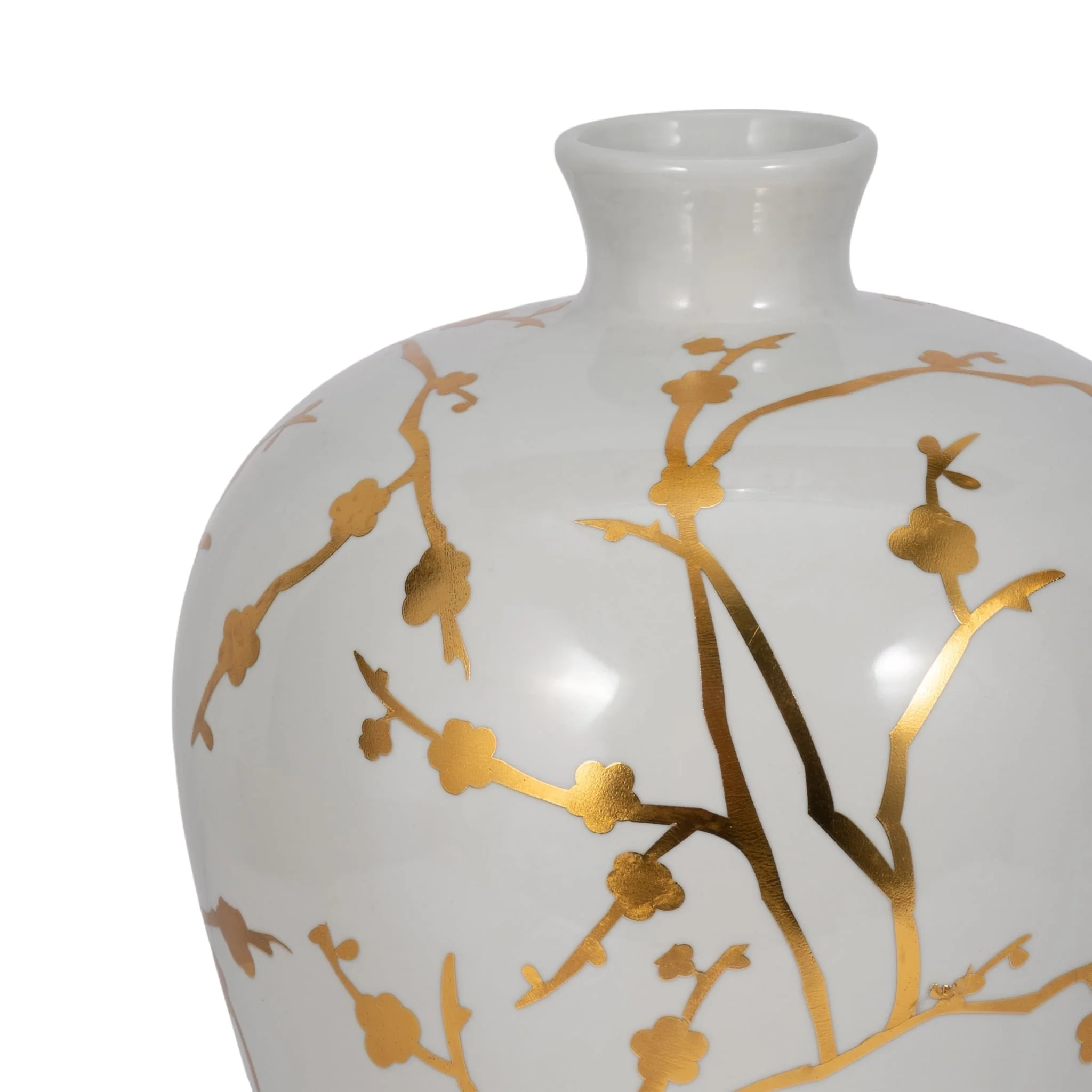 Cer 15"h, Vase W/ Gold Decal, White - Image 4