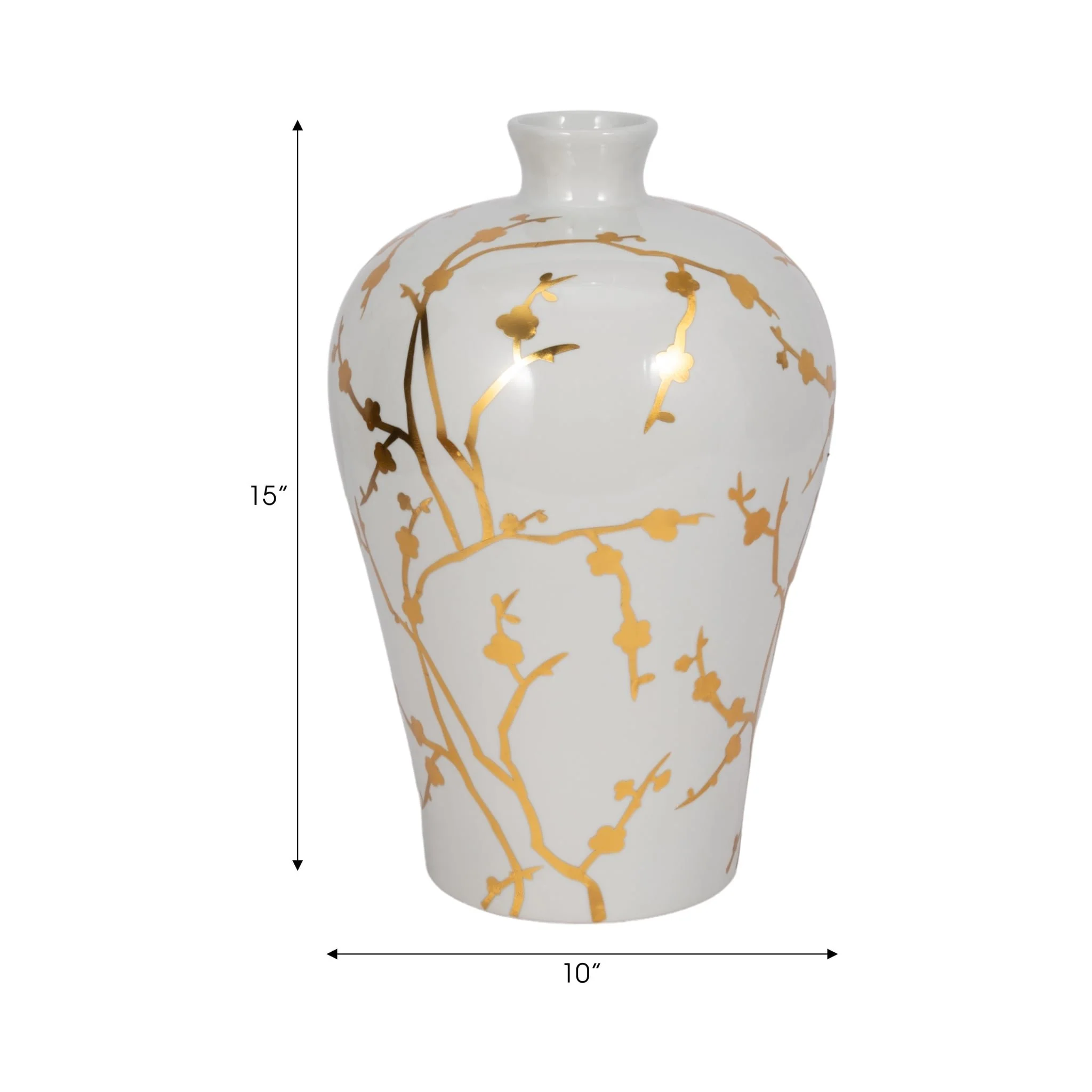 Cer 15"h, Vase W/ Gold Decal, White - Image 8