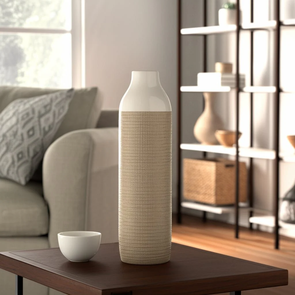 Cer, 16" 2-tone Vase, White/tan - Image 11