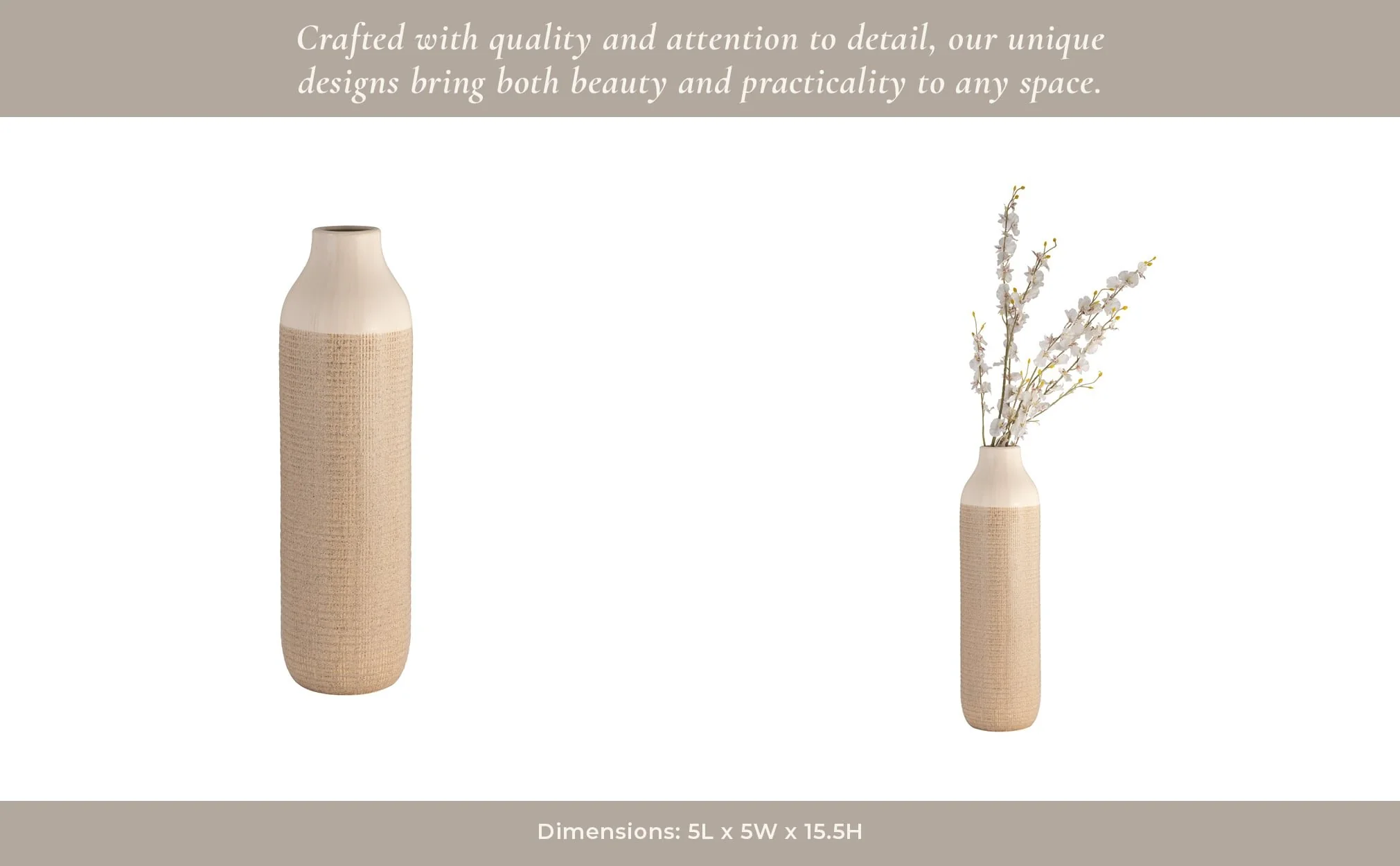 Cer, 16" 2-tone Vase, White/tan - Image 12