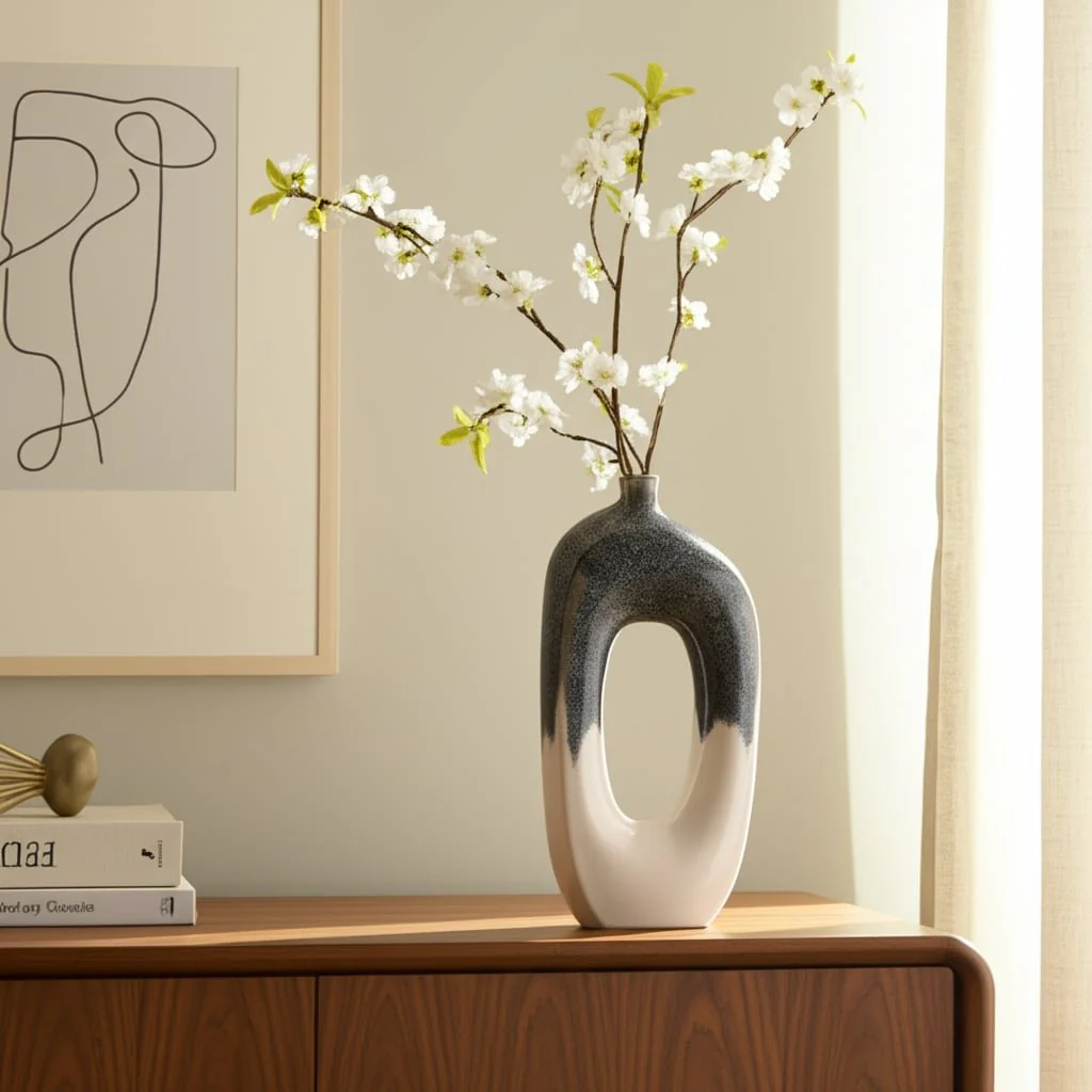 Cer, 16" Curvy Open Cut-out Vase, Blue/white - Image 11