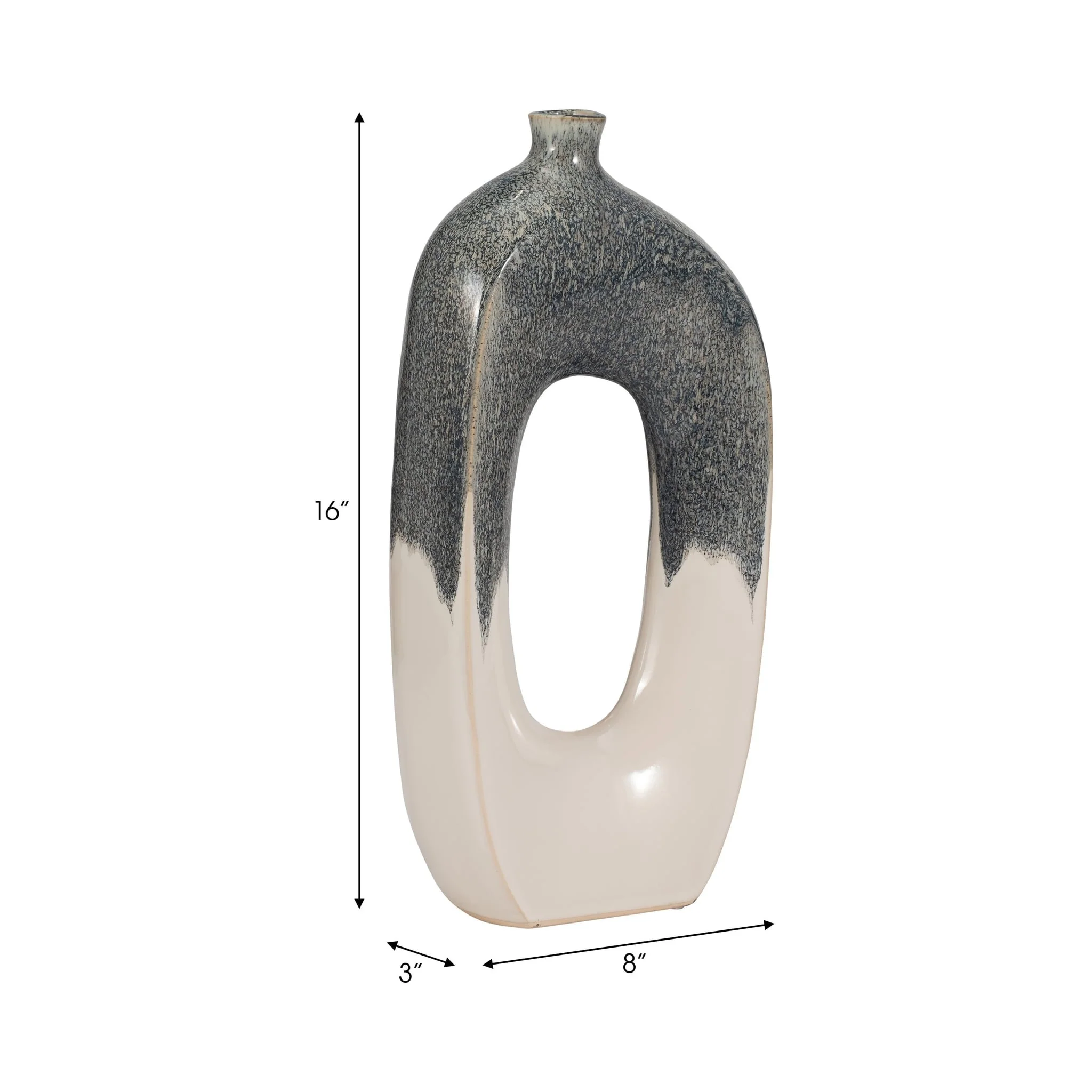 Cer, 16" Curvy Open Cut-out Vase, Blue/white - Image 9