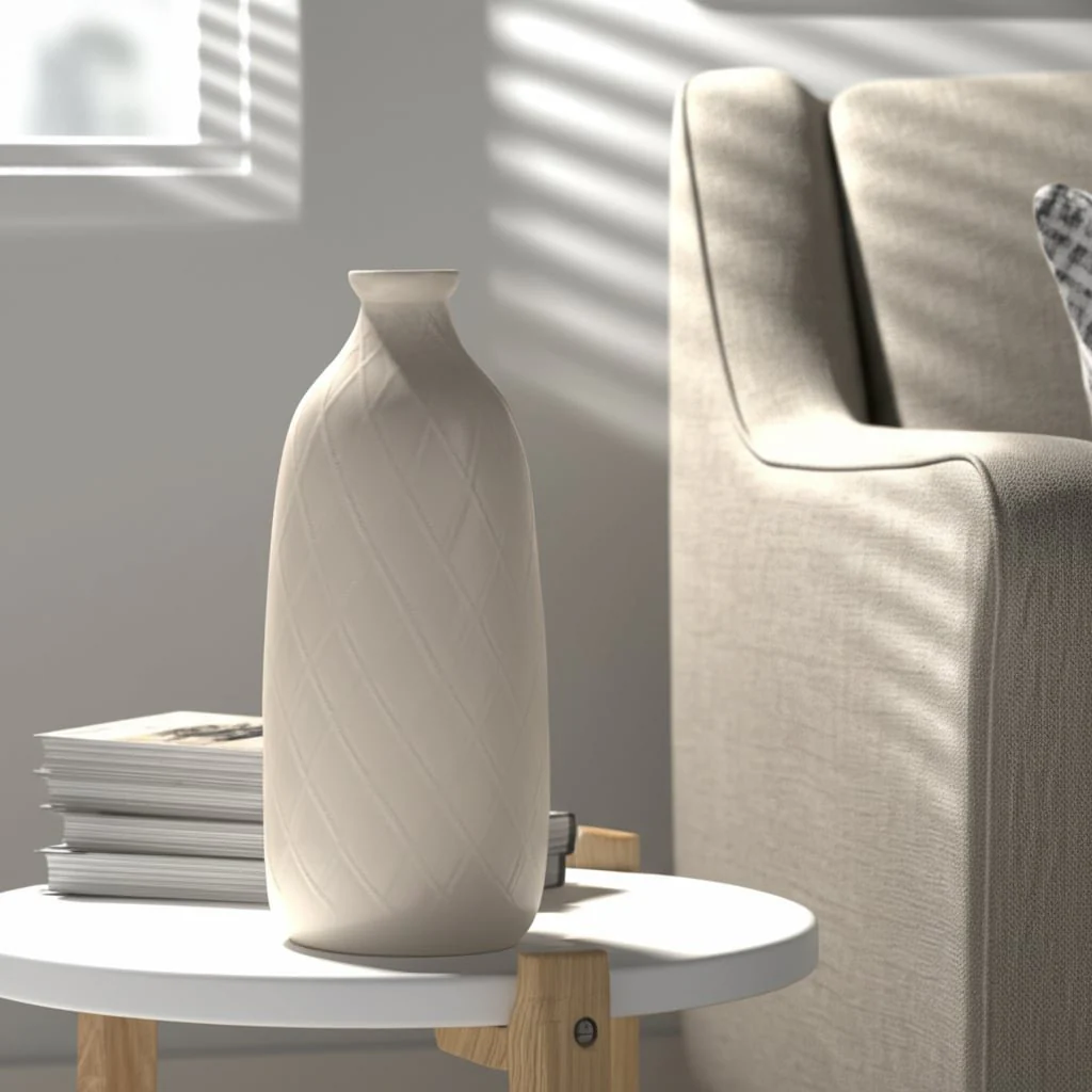 Cer, 16" Plaid Textured Vase, Beige - Image 12