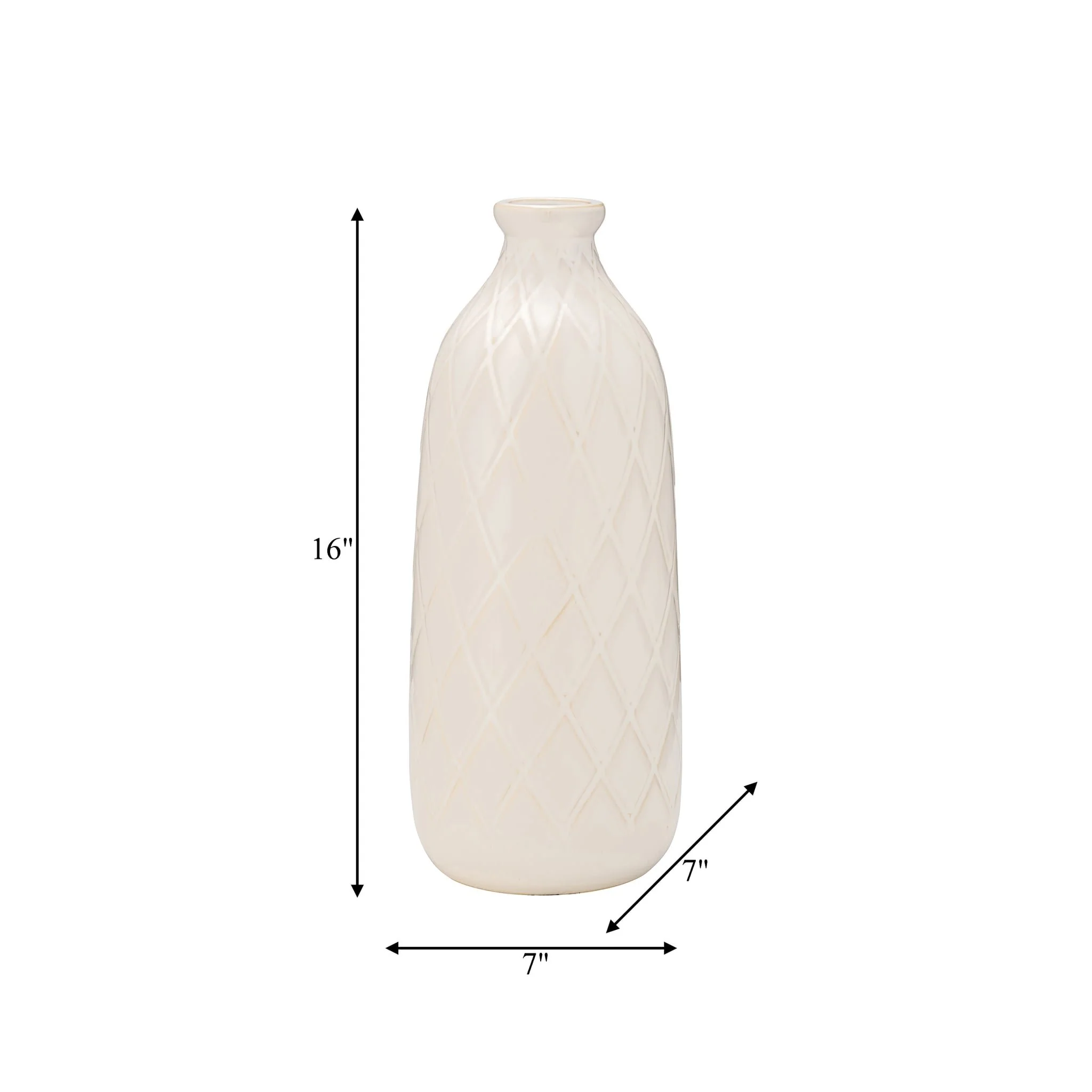 Cer, 16" Plaid Textured Vase, Beige - Image 6
