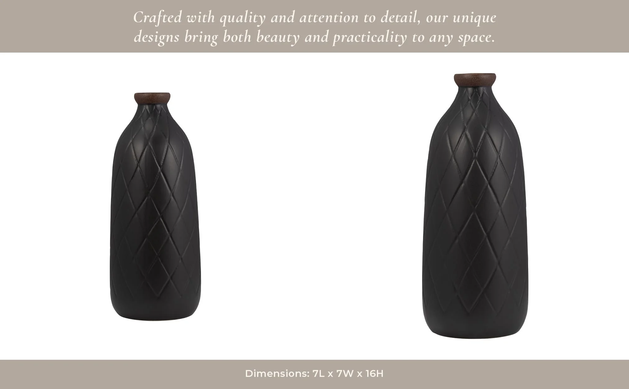 Cer, 16" Plaid Textured Vase, Black - Image 14