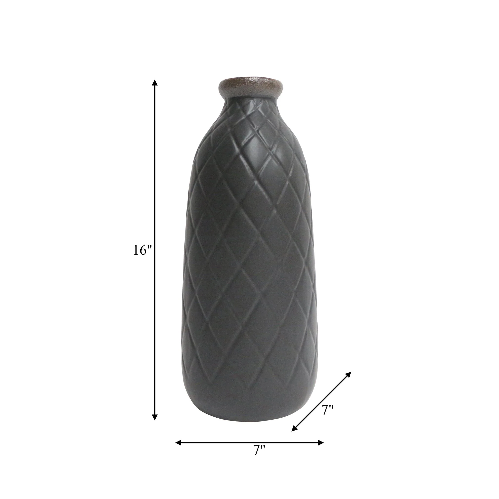 Cer, 16" Plaid Textured Vase, Black - Image 8