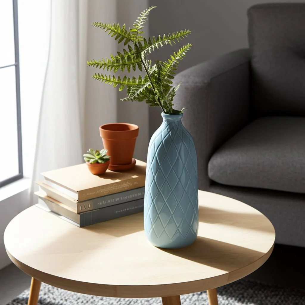 Cer, 16" Plaid Textured Vase, Cameo Blue - Image 15