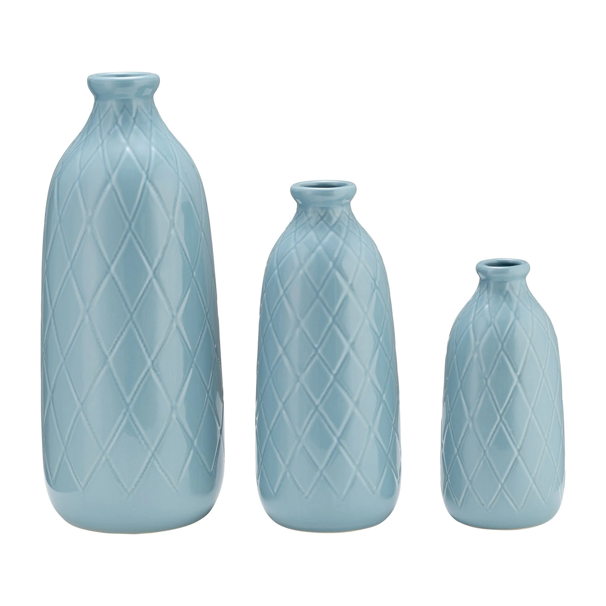 Cer, 16" Plaid Textured Vase, Cameo Blue - Image 7