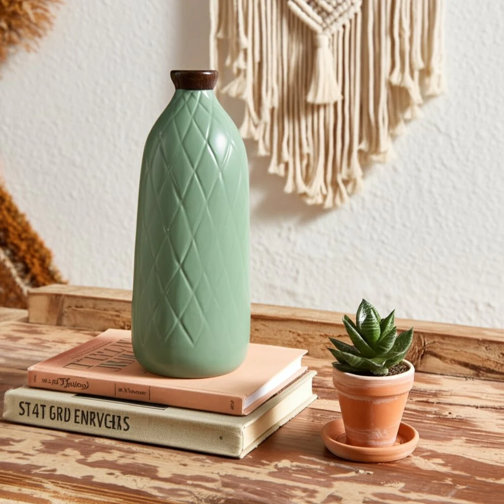 Cer, 16" Plaid Textured Vase, Dark Sage - Image 12