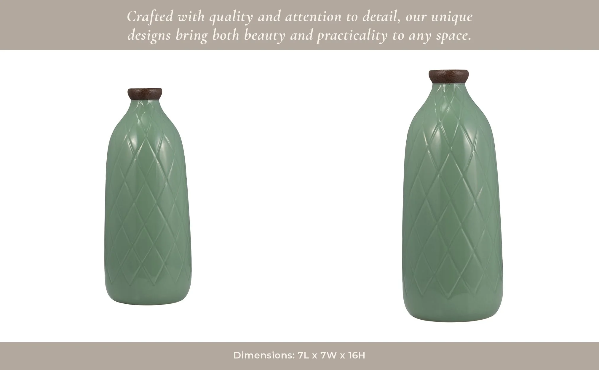 Cer, 16" Plaid Textured Vase, Dark Sage - Image 14