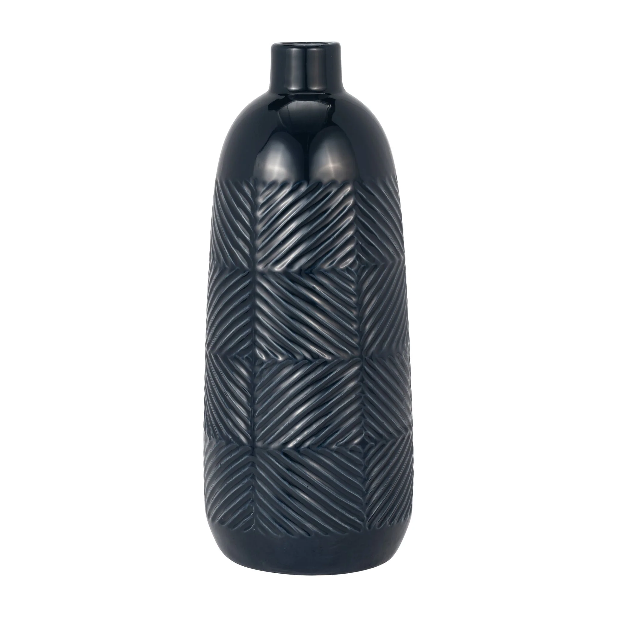 Cer, 16" Textured Lines Vase, Navy - Image 2