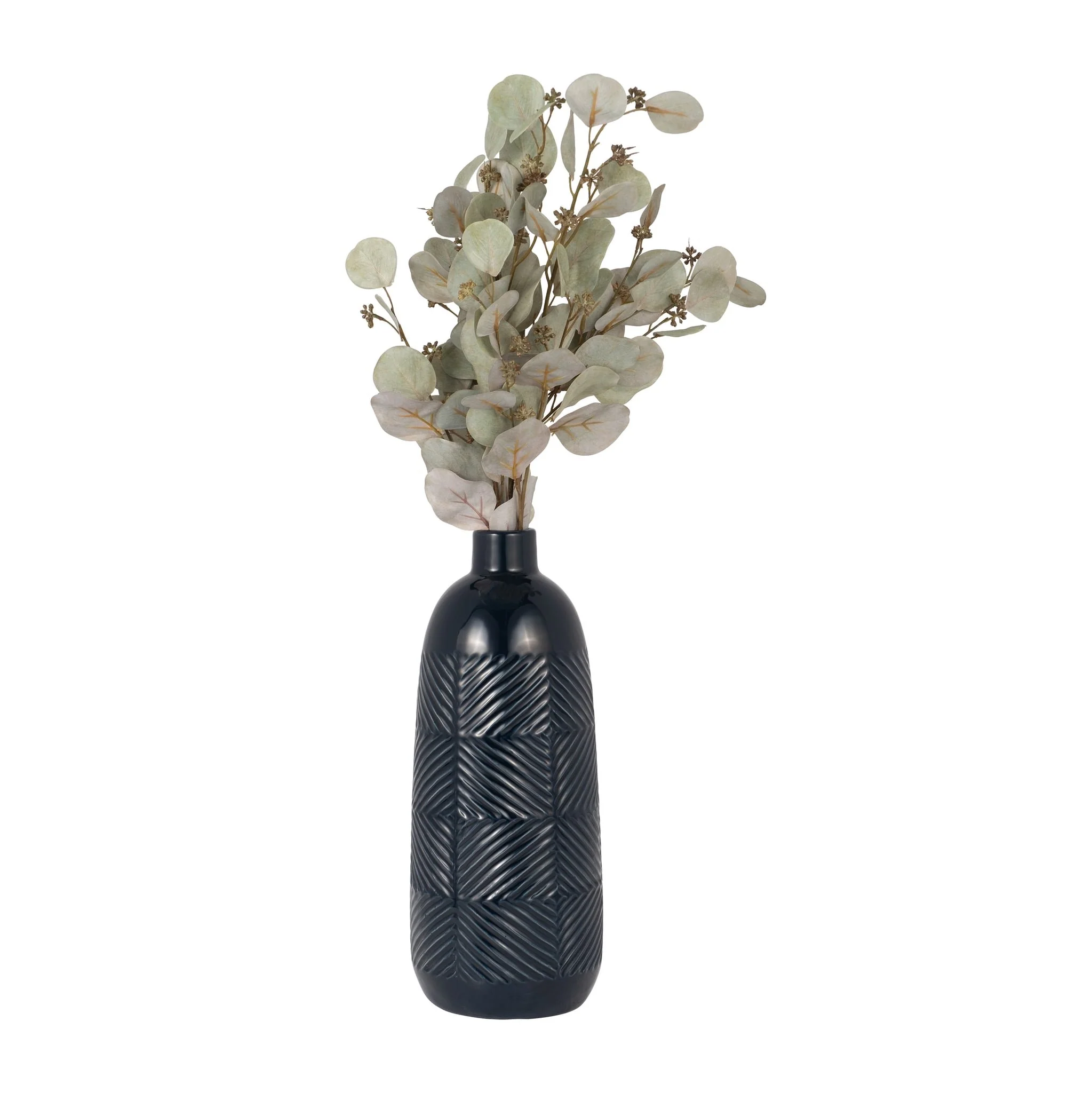 Cer, 16" Textured Lines Vase, Navy - Image 3