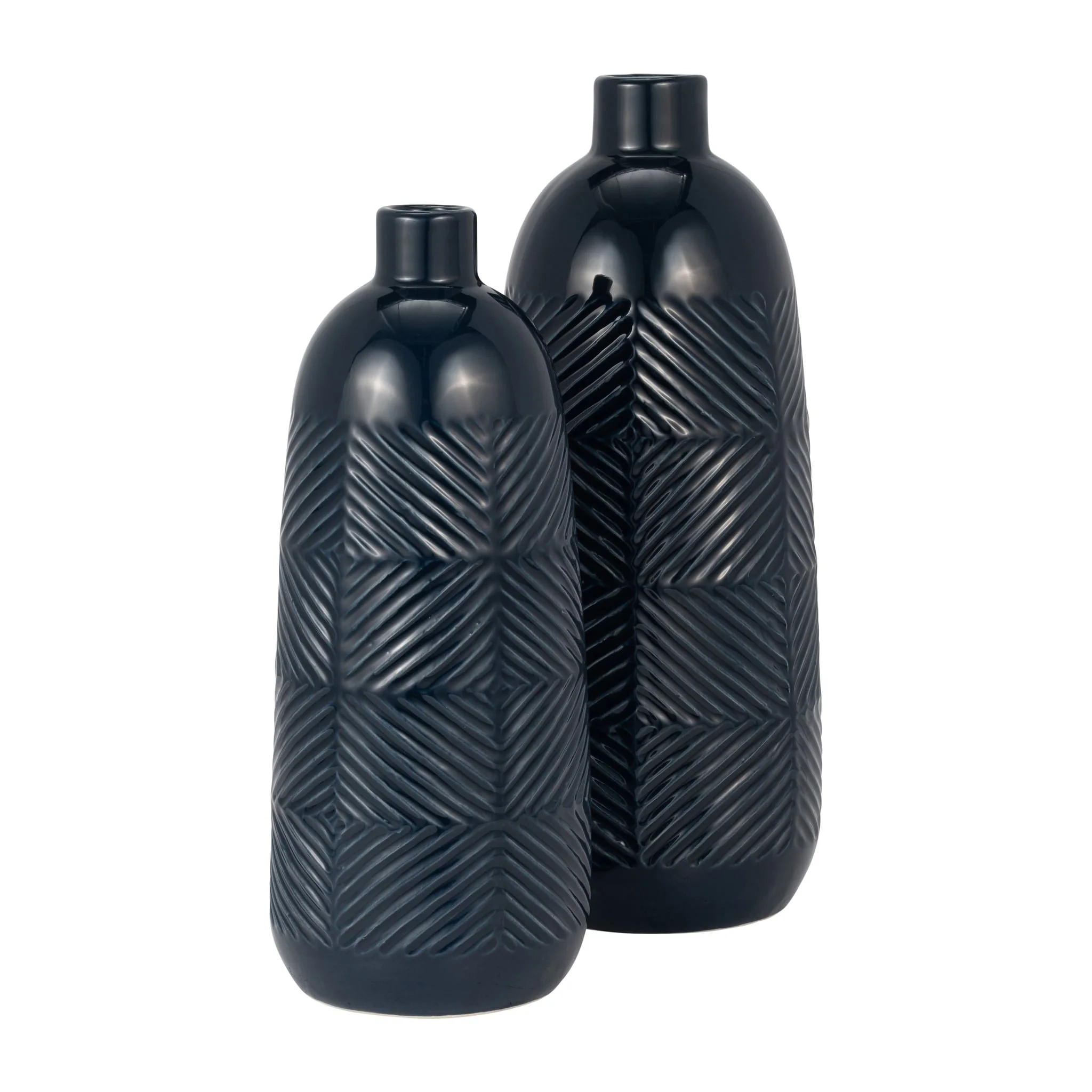 Cer, 16" Textured Lines Vase, Navy - Image 7