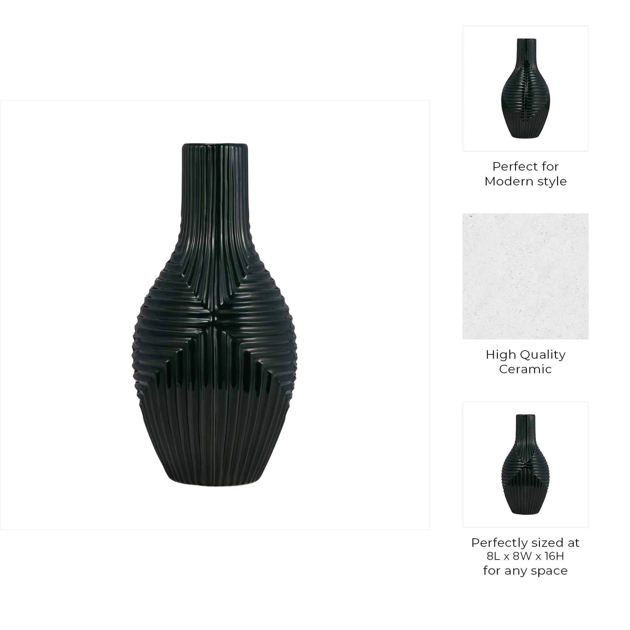 Cer, 16" Tribal Vase, Forest Green - Image 9