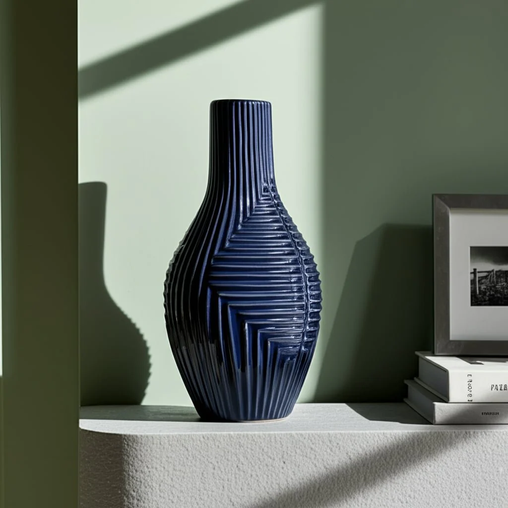 Cer, 16" Tribal Vase, Navy Blue - Image 12