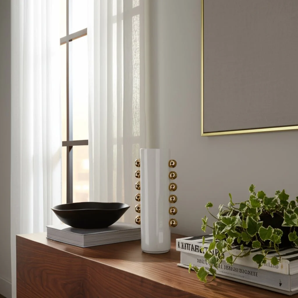 Cer, 16" Vase W/ Side Knobs, White/gold - Image 11