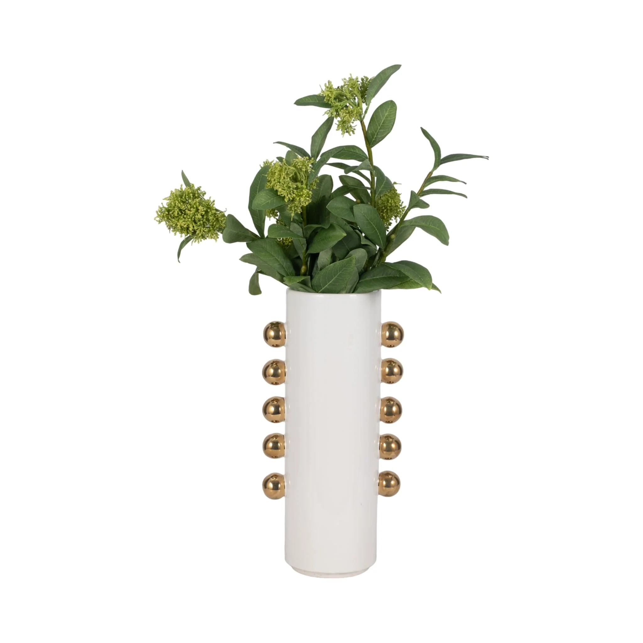 Cer, 16" Vase W/ Side Knobs, White/gold - Image 2