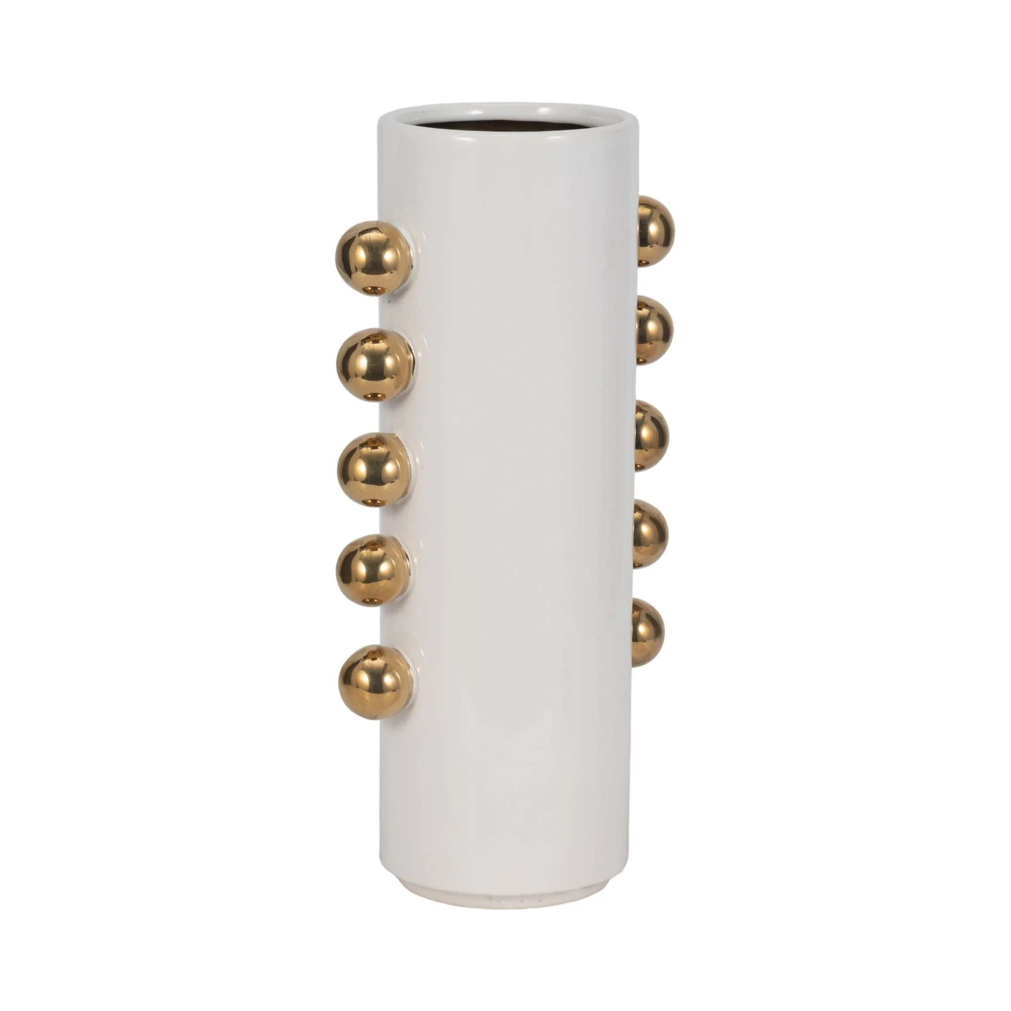 Cer, 16" Vase W/ Side Knobs, White/gold - Image 3