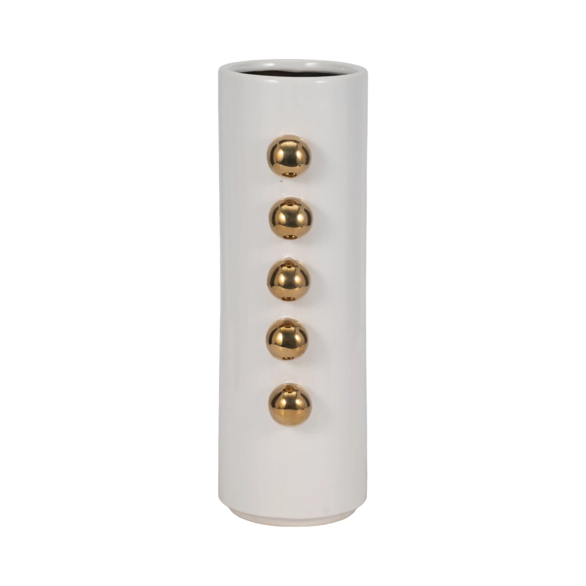 Cer, 16" Vase W/ Side Knobs, White/gold - Image 4