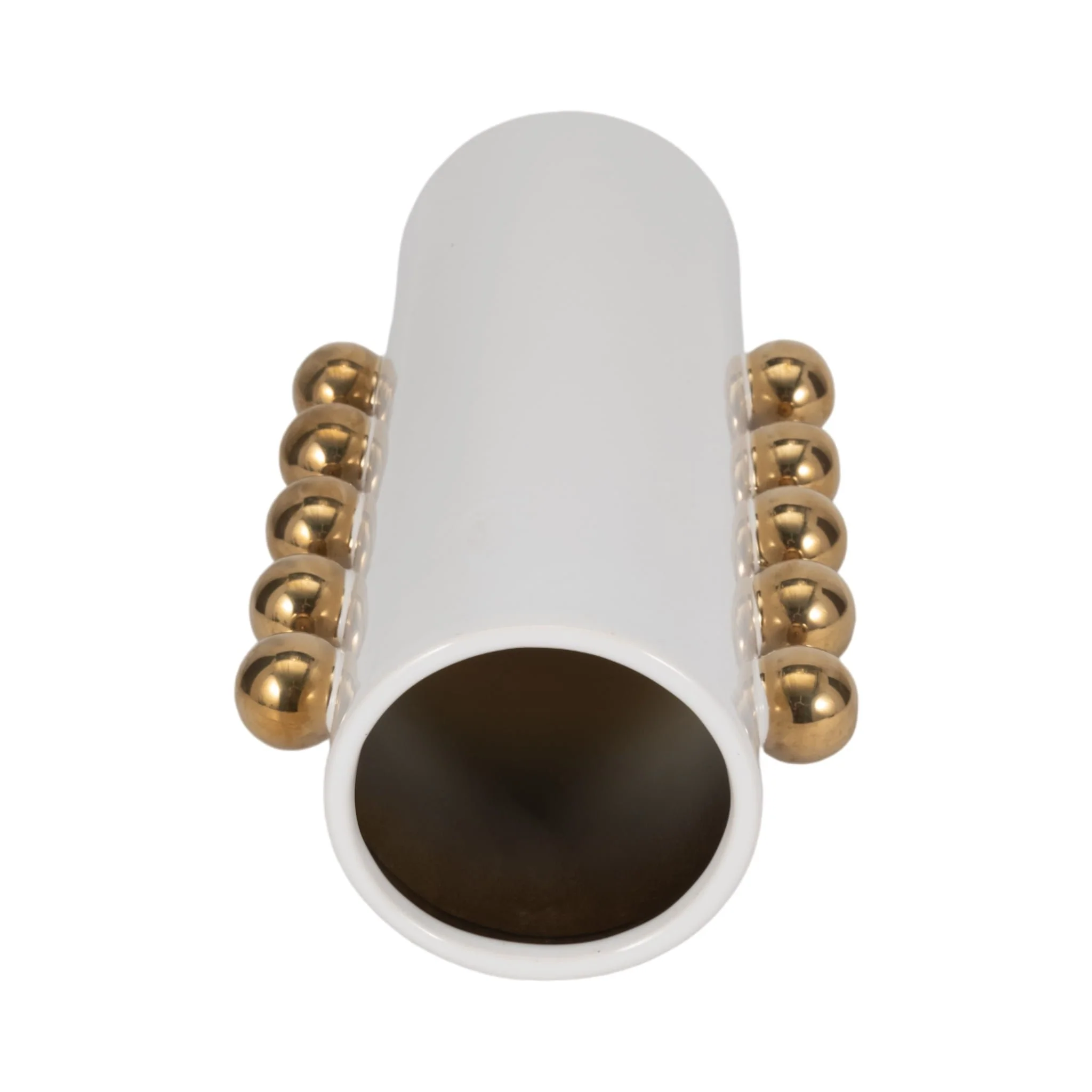 Cer, 16" Vase W/ Side Knobs, White/gold - Image 6