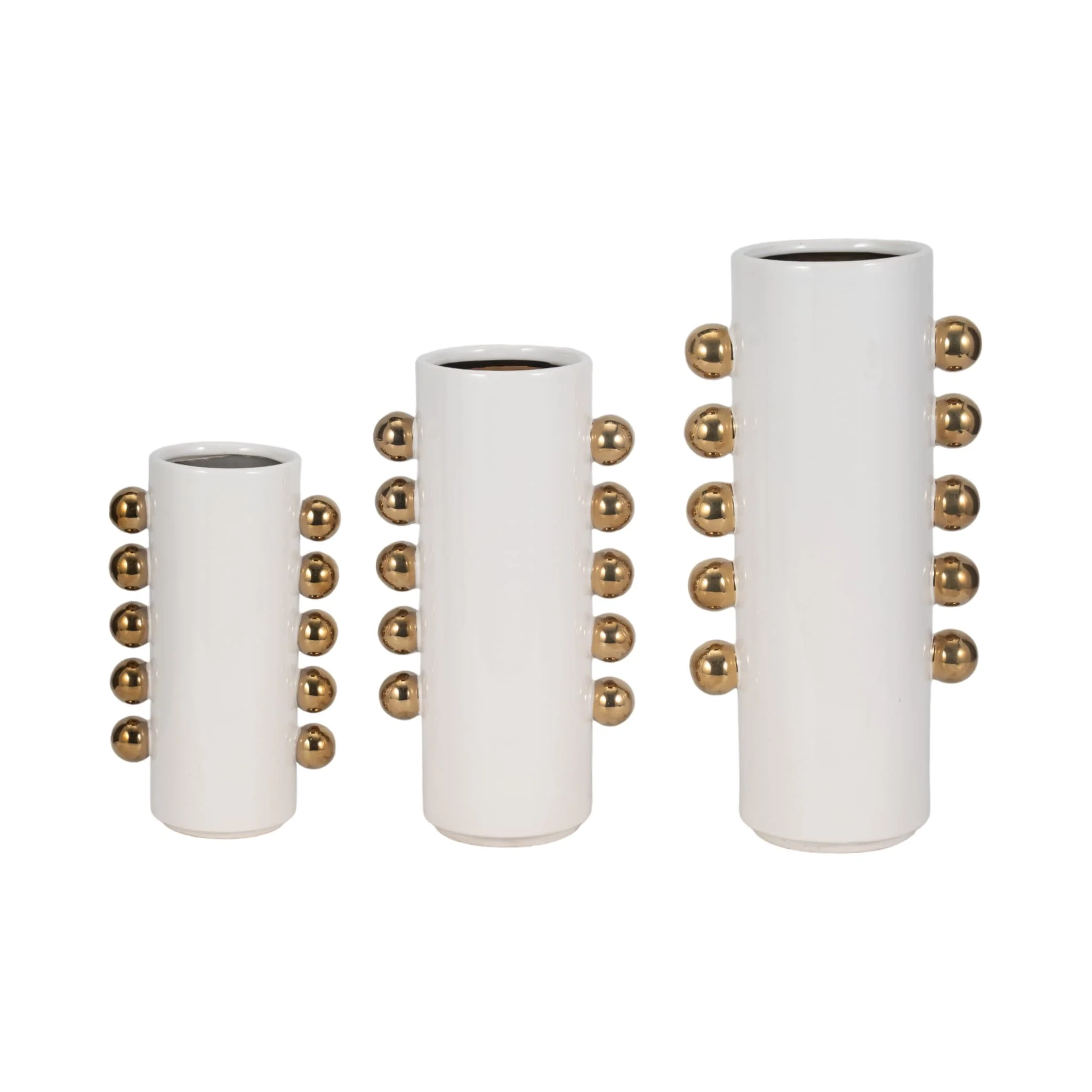 Cer, 16" Vase W/ Side Knobs, White/gold - Image 8