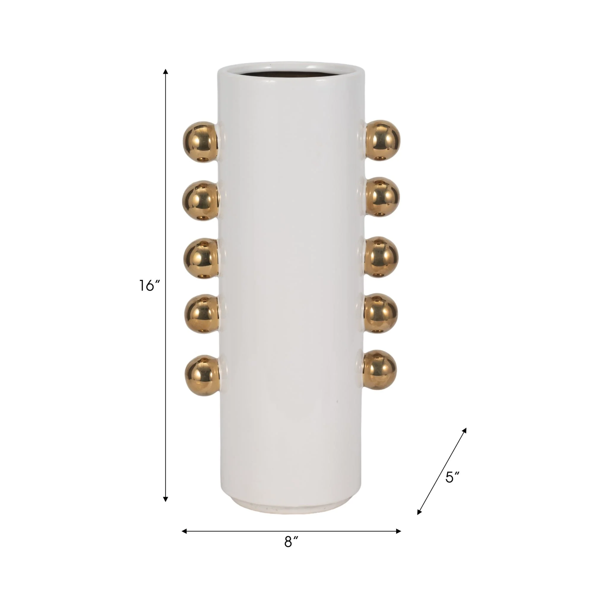 Cer, 16" Vase W/ Side Knobs, White/gold - Image 9