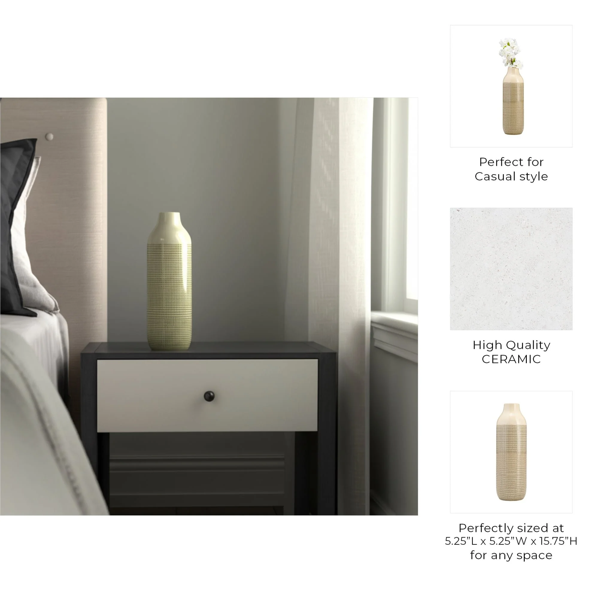 Cer, 16"h 3-tone Vase, Olive Green - Image 3
