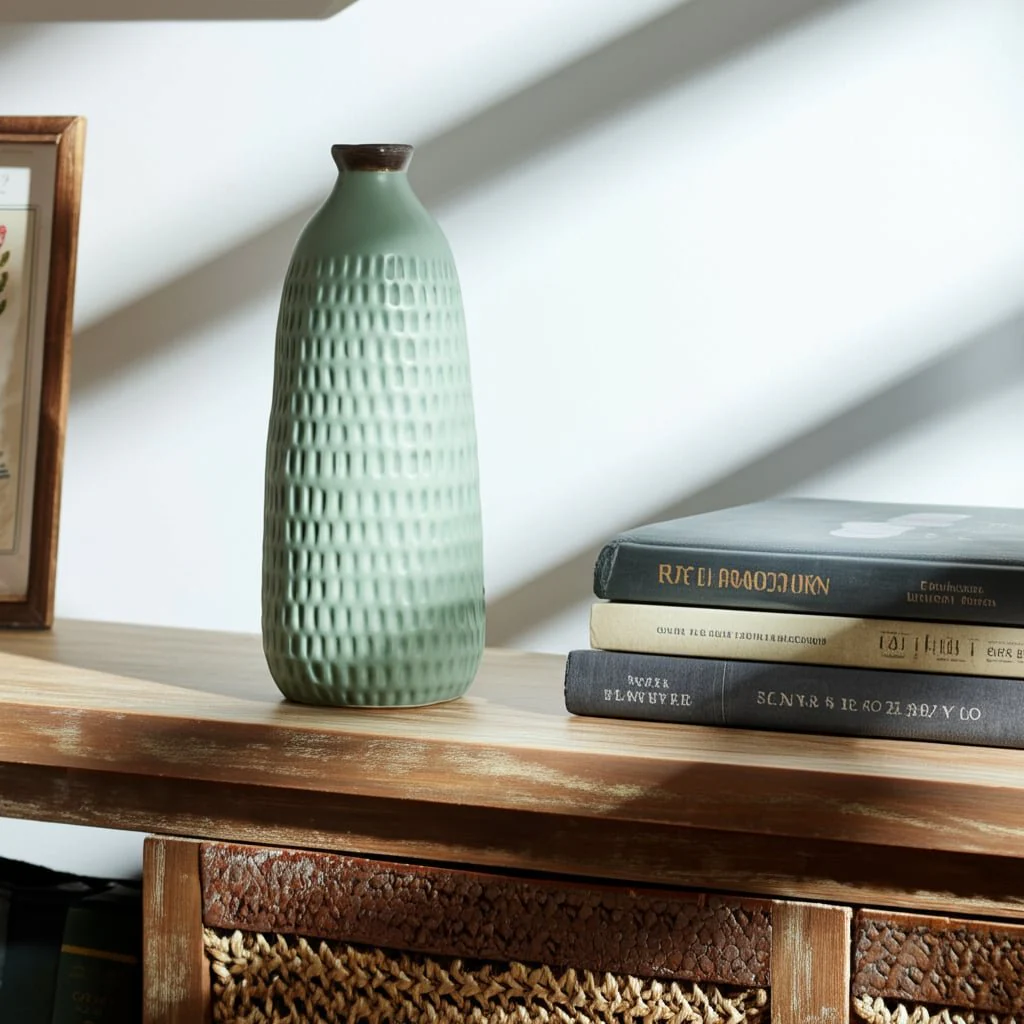 Cer, 16"h Dimpled Vase, Green - Image 12