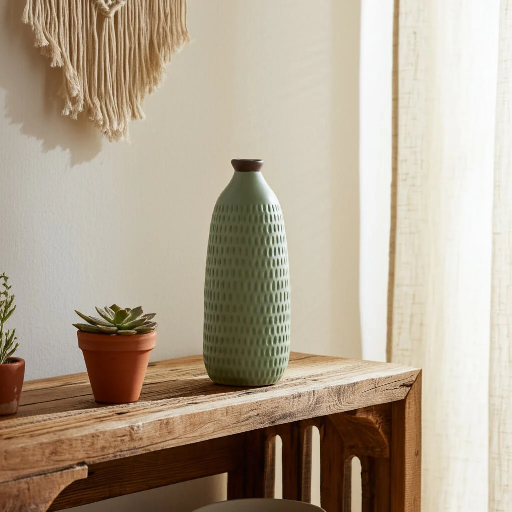 Cer, 16"h Dimpled Vase, Green - Image 13