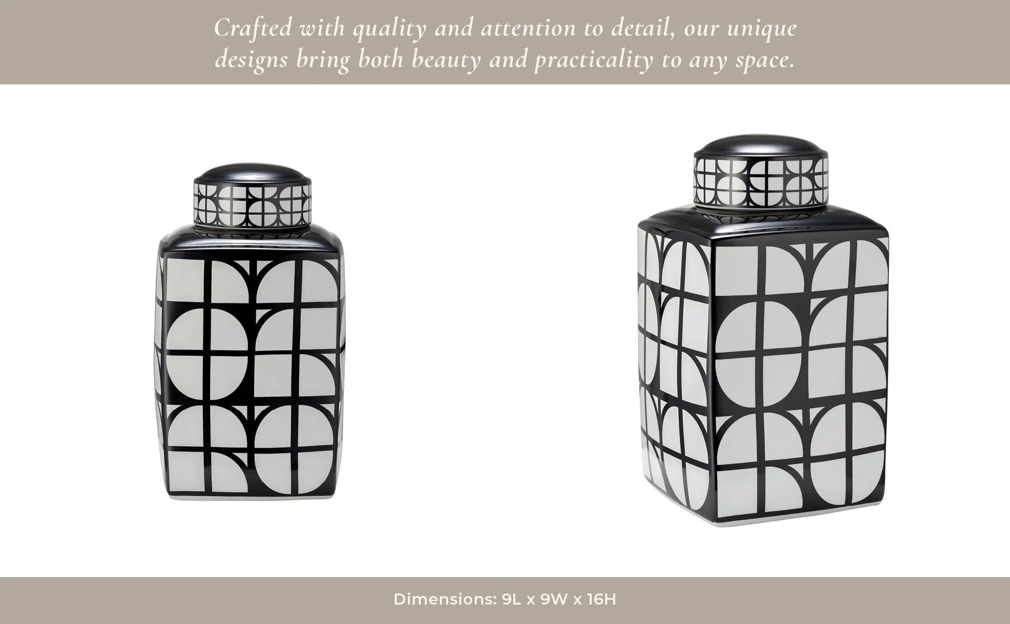 Cer, 16"h Square Jar W/ Lid, Black/white - Image 8