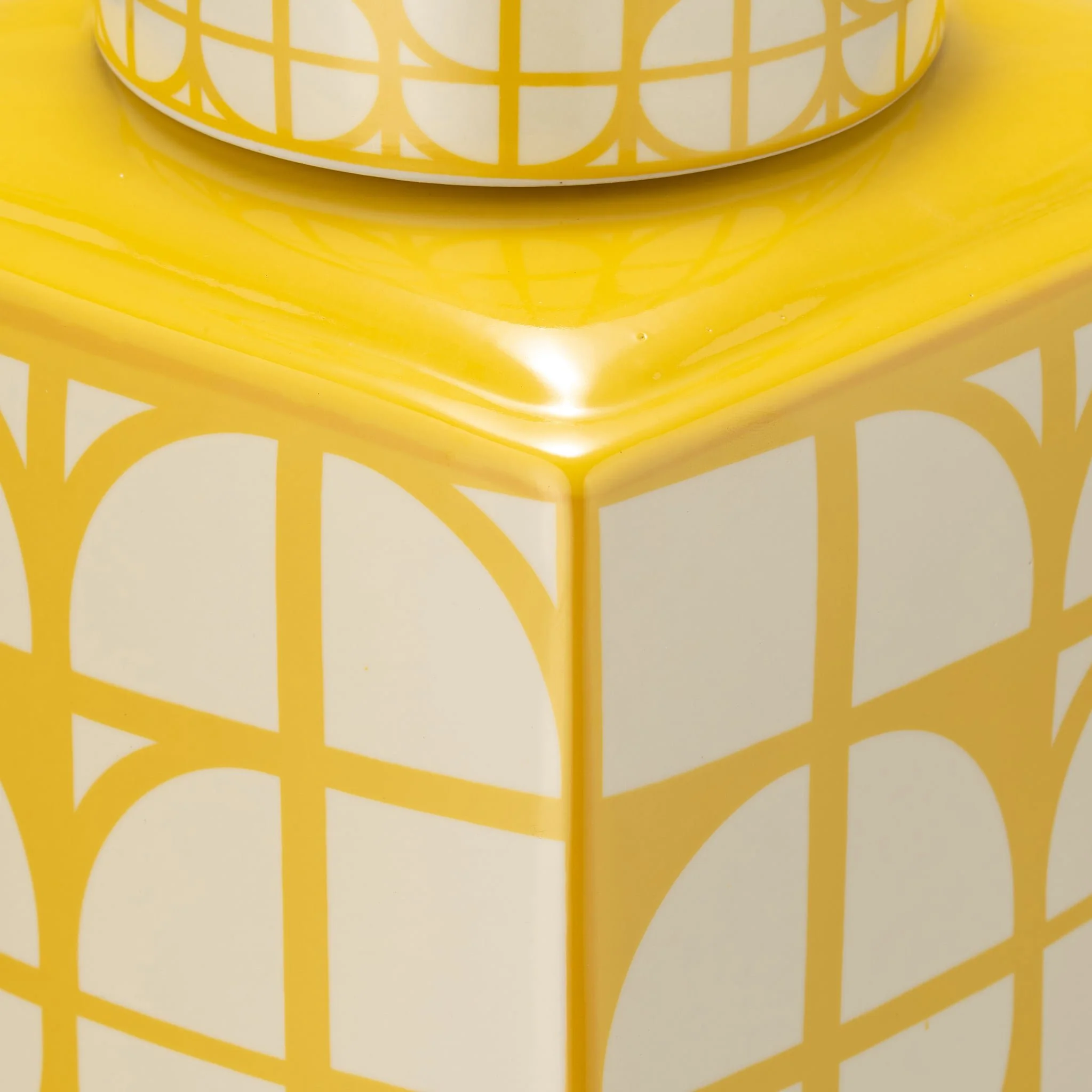 Cer, 16"h Square Jar W/ Lid, Yellow/cotton - Image 2