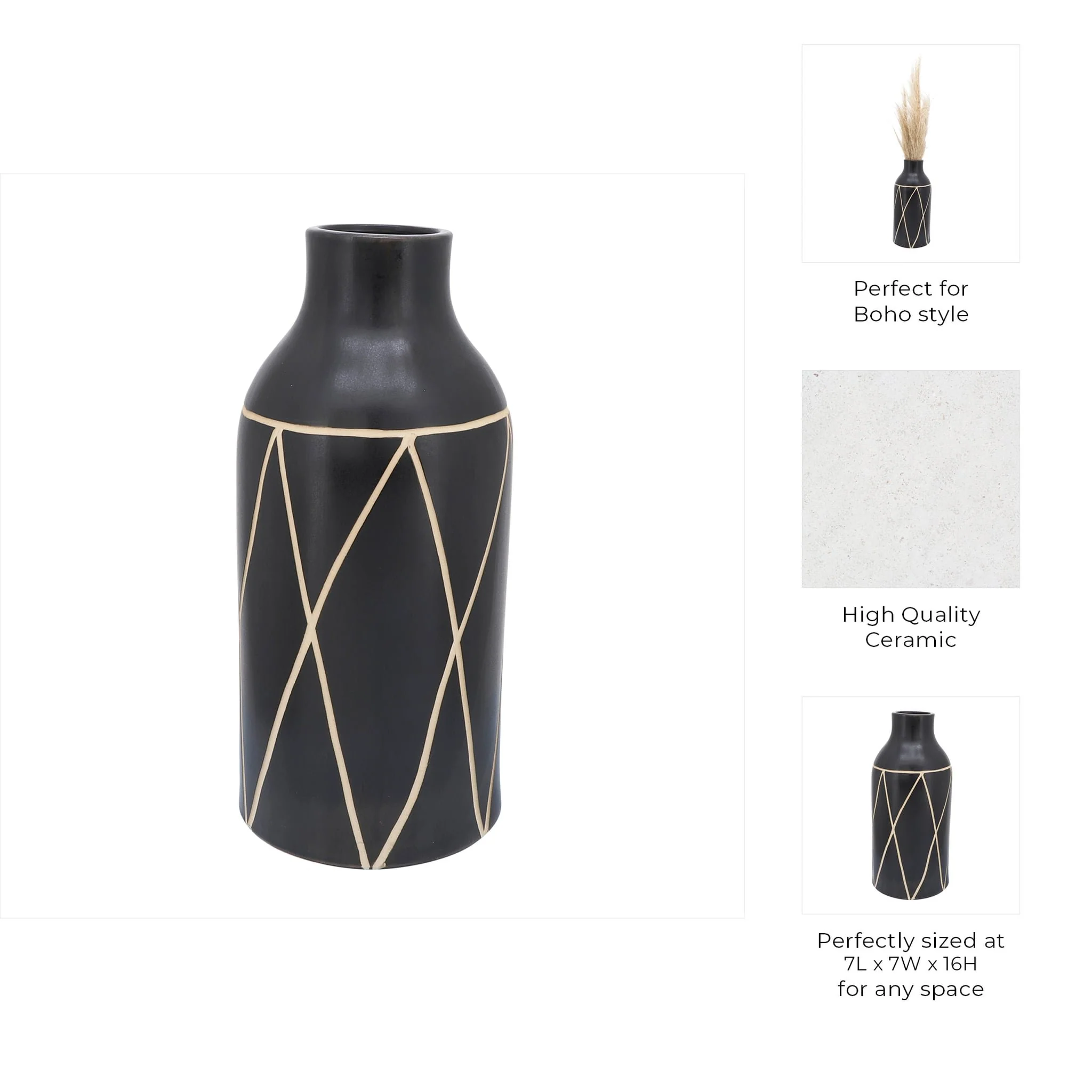 Cer, 16"h Tribal Vase, Black - Image 9