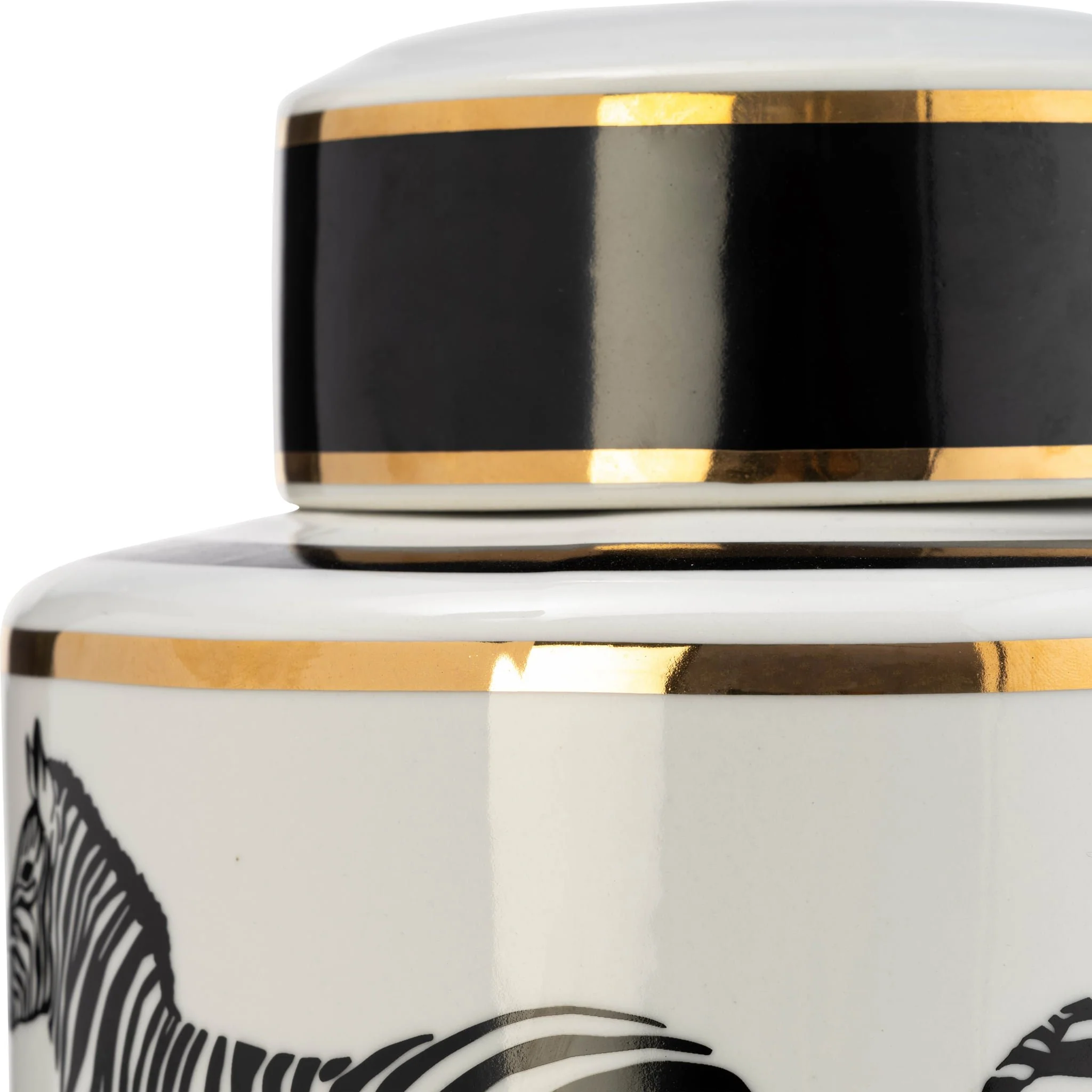 Cer, 16"h Zebra Jar W/ Lid, White/gold - Image 7