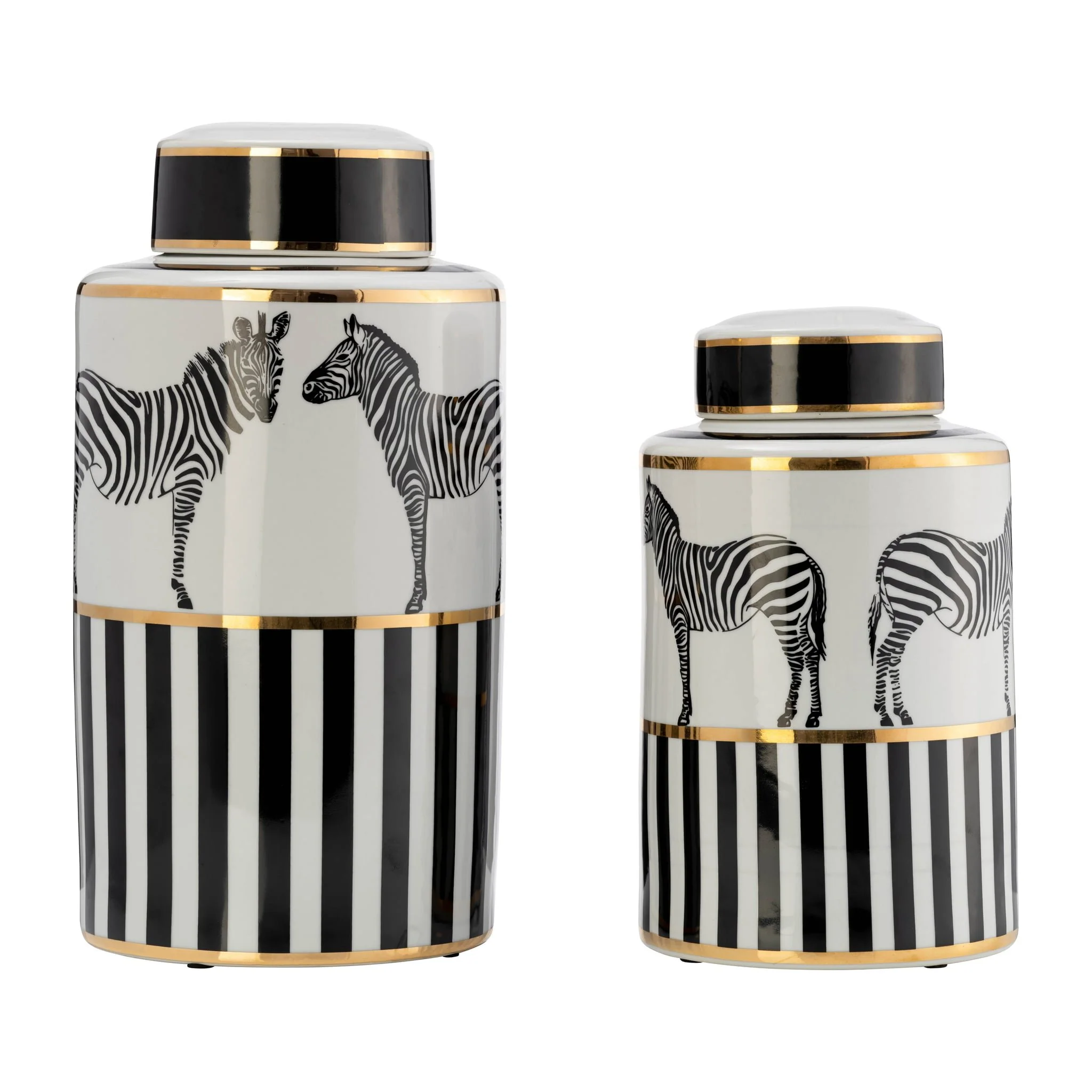Cer, 16"h Zebra Jar W/ Lid, White/gold - Image 8