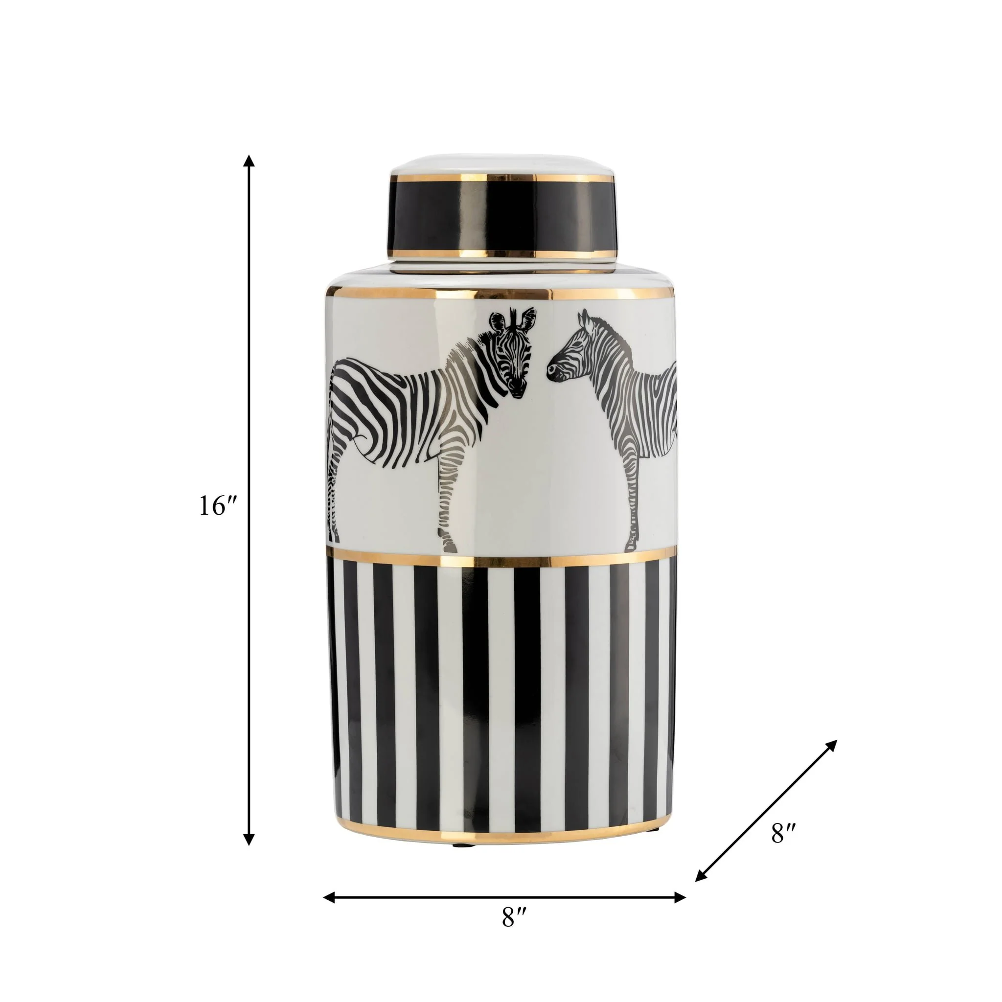 Cer, 16"h Zebra Jar W/ Lid, White/gold - Image 9