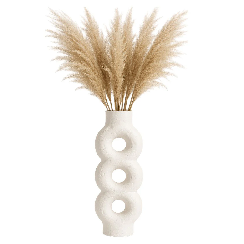 Cer, 17" Textured Stacked Circles Vase, White - Image 2