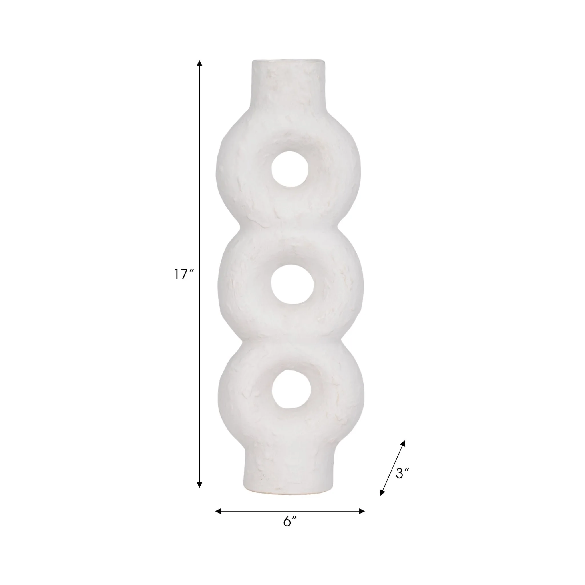 Cer, 17" Textured Stacked Circles Vase, White - Image 8