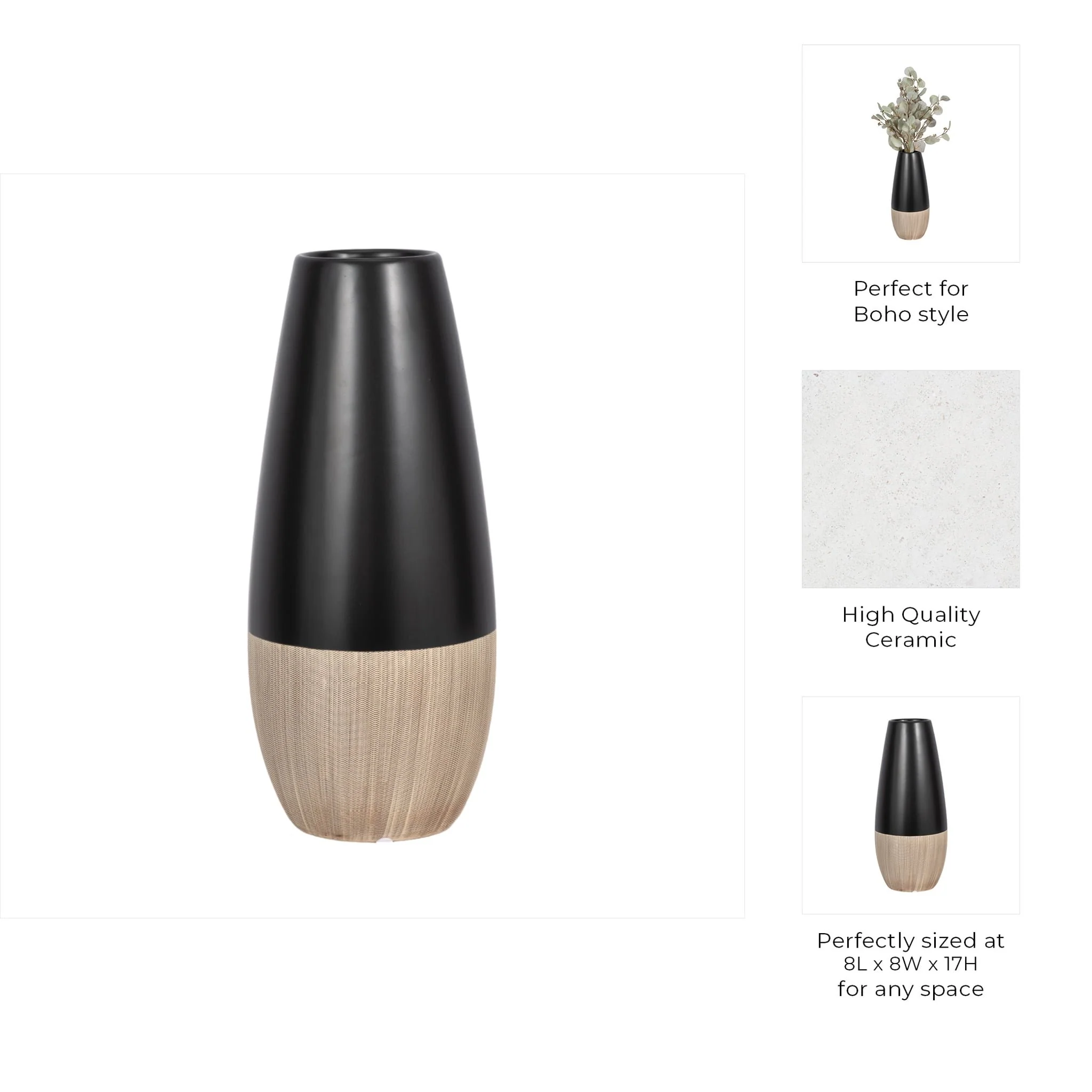 Cer, 17"h 2-tone Vase, Creme/black - Image 8