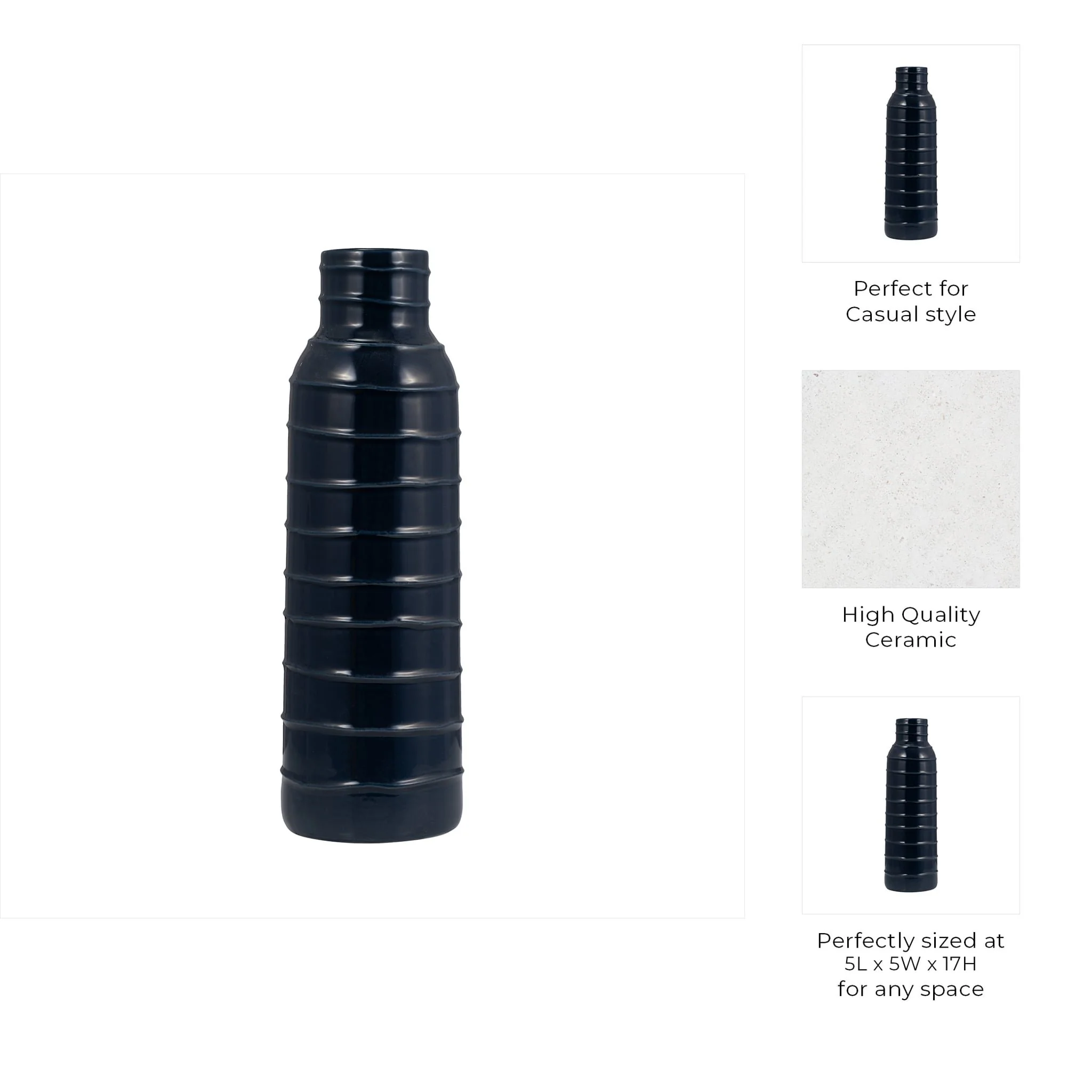 Cer, 17"h Tribal Vase, Navy Blue - Image 10