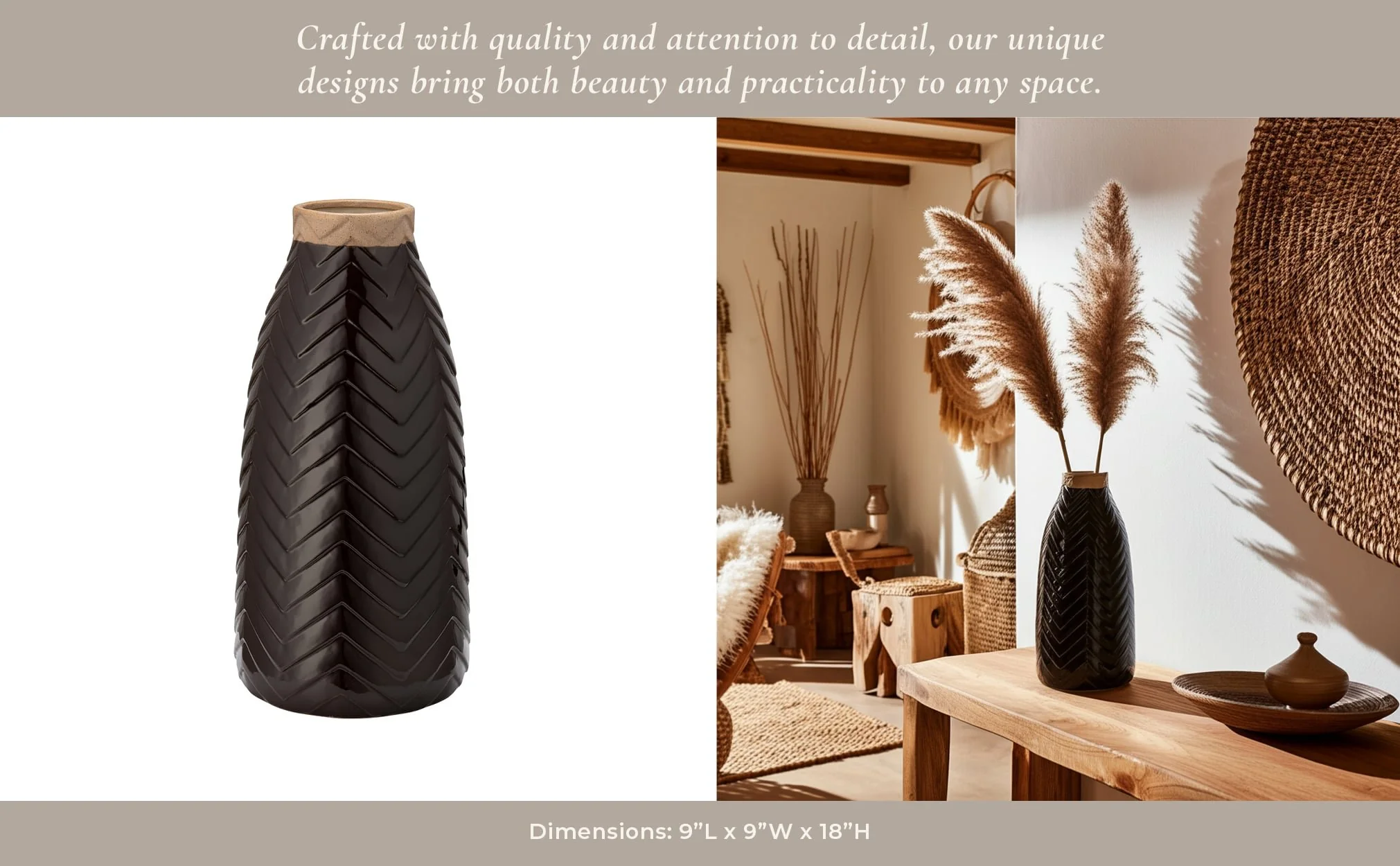 Cer, 18" Chevron Vase, Java - Image 11