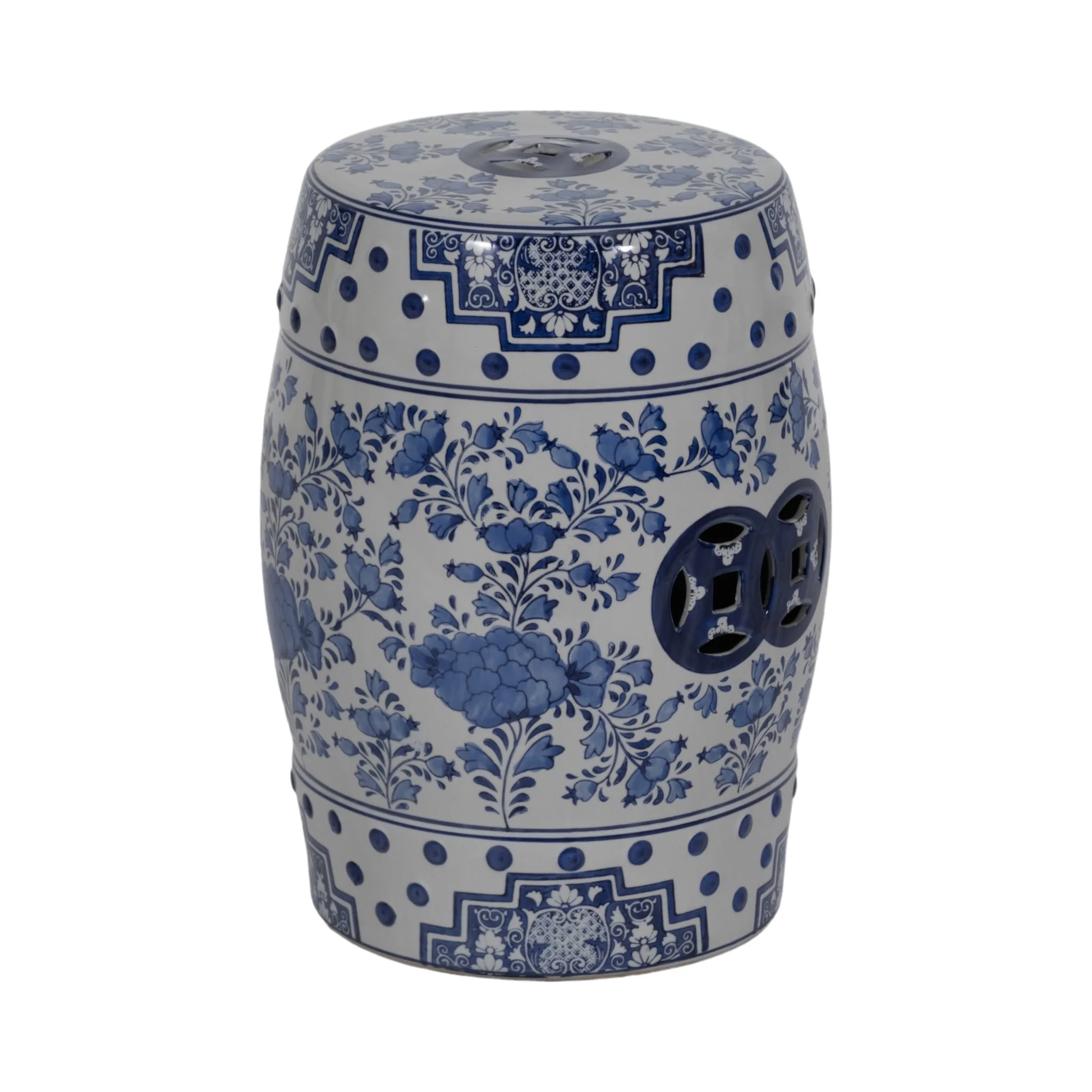 Cer, 18" Chinoiserie Stool, Blue/white - Image 2