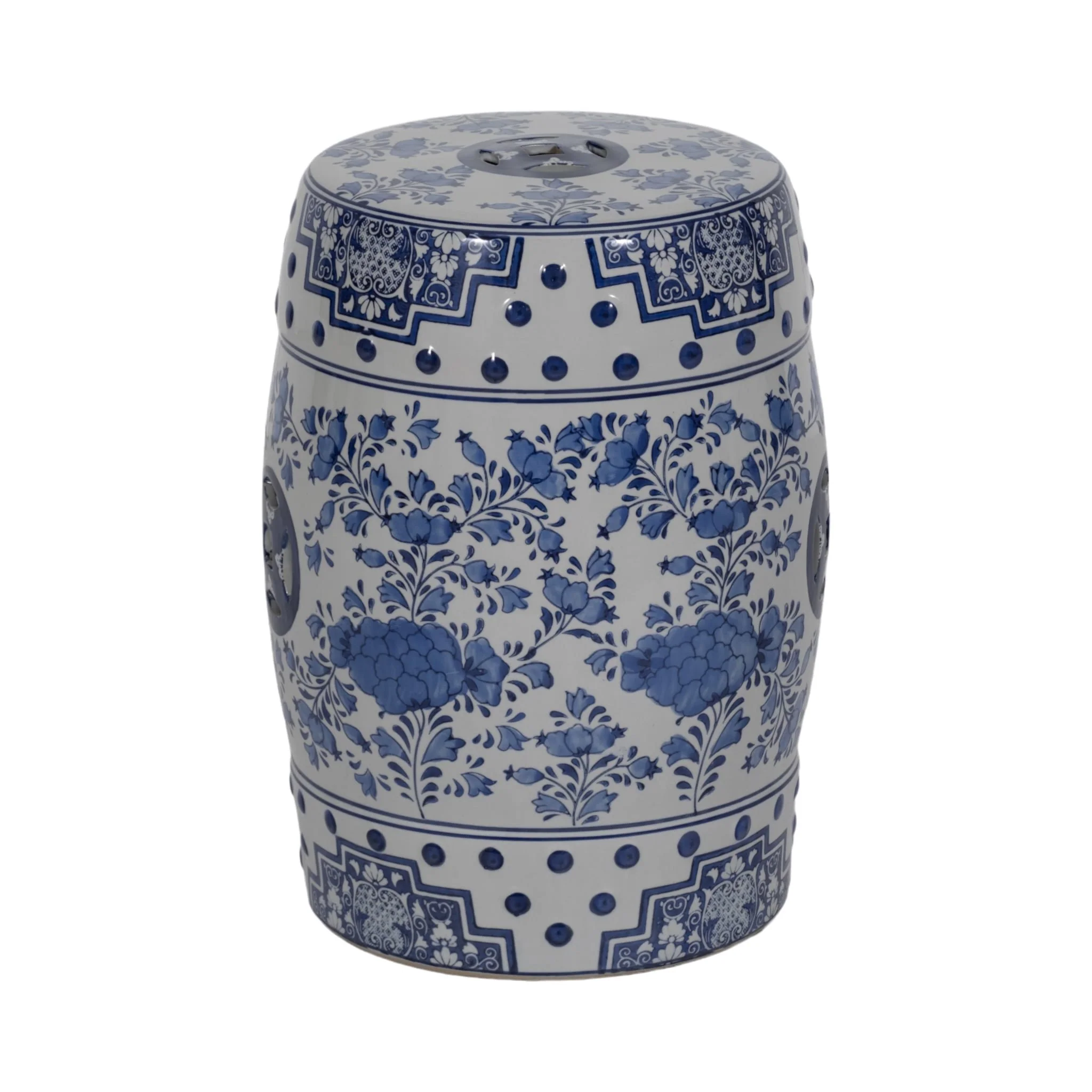 Cer, 18" Chinoiserie Stool, Blue/white - Image 3