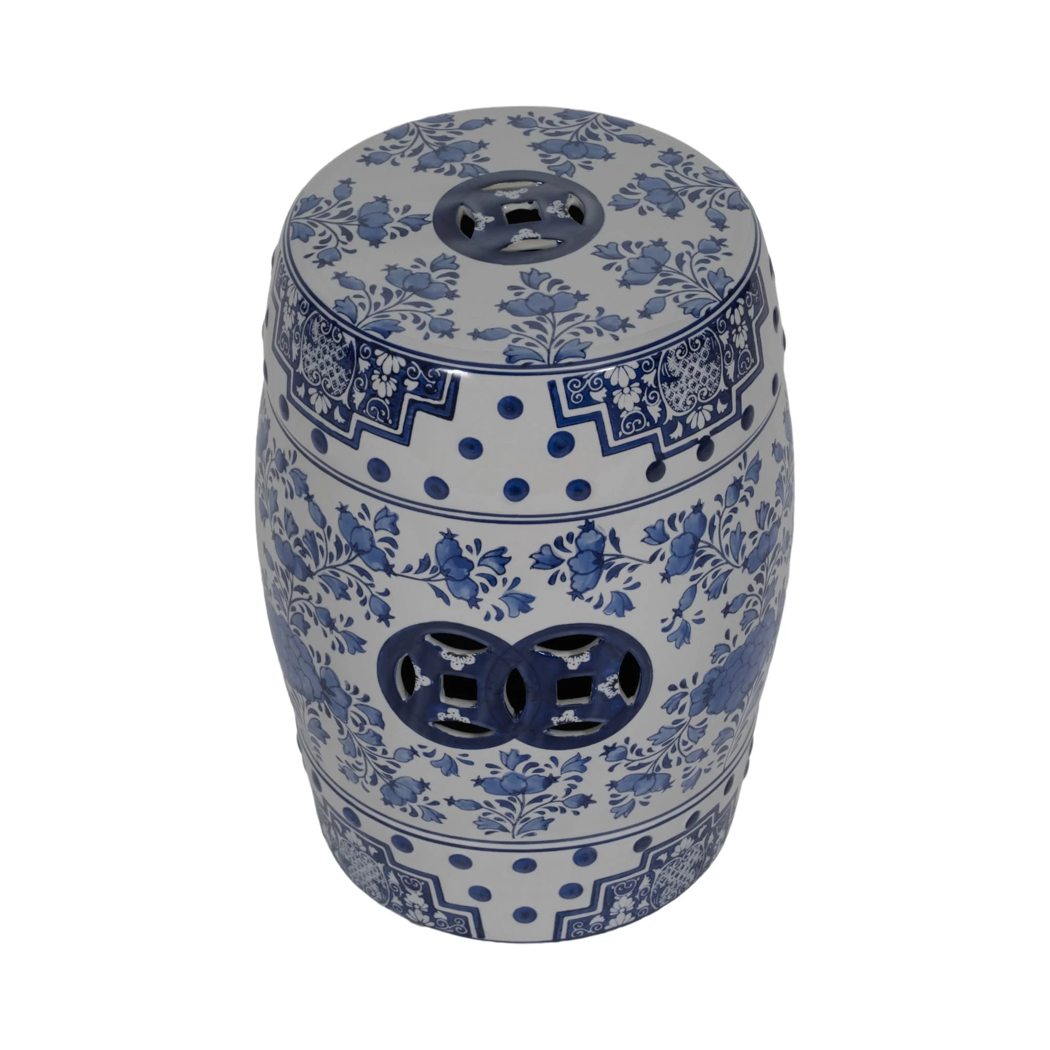 Cer, 18" Chinoiserie Stool, Blue/white - Image 4