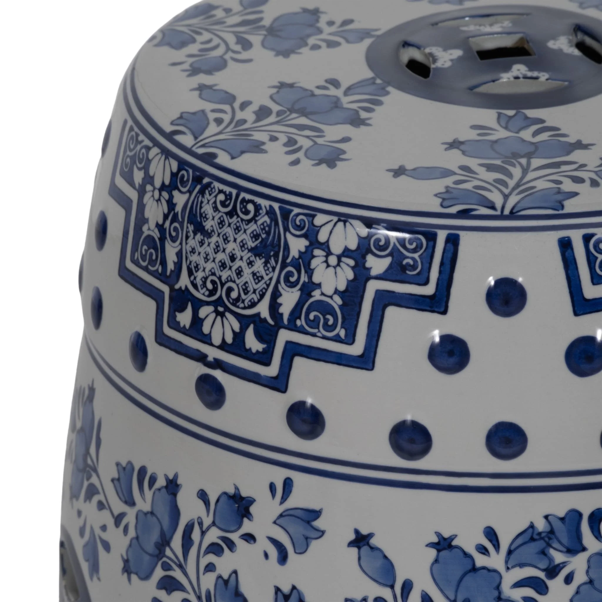 Cer, 18" Chinoiserie Stool, Blue/white - Image 5